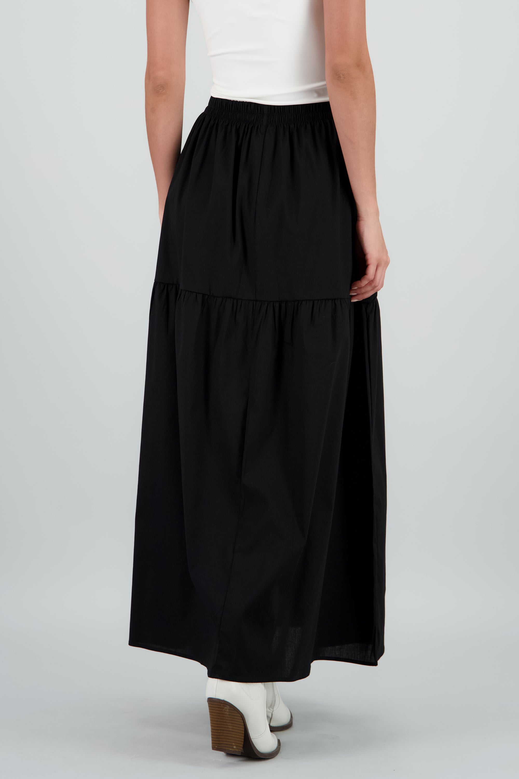 Falda maxi escalonada popelina NEGRO