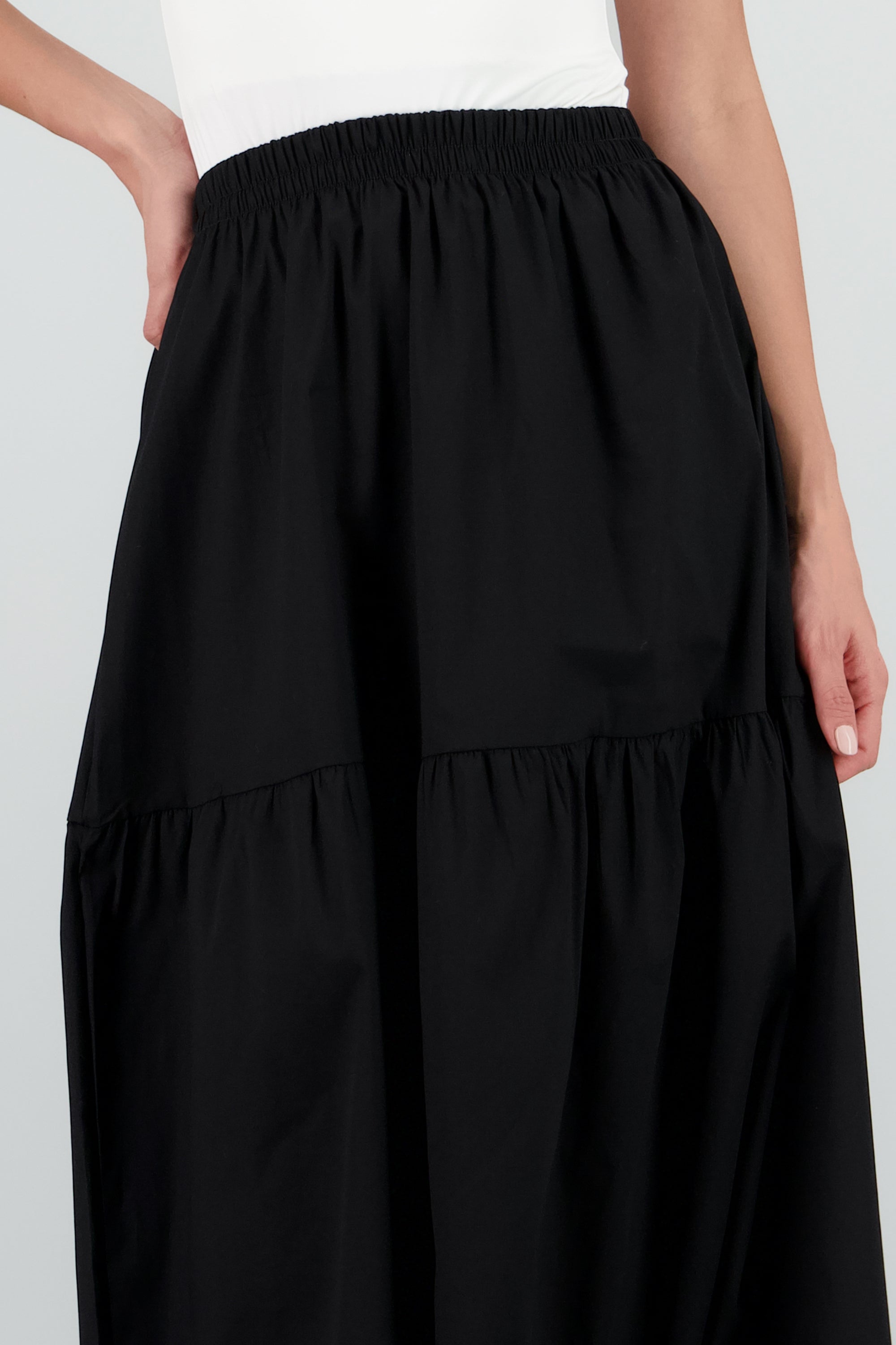 Falda maxi escalonada popelina NEGRO