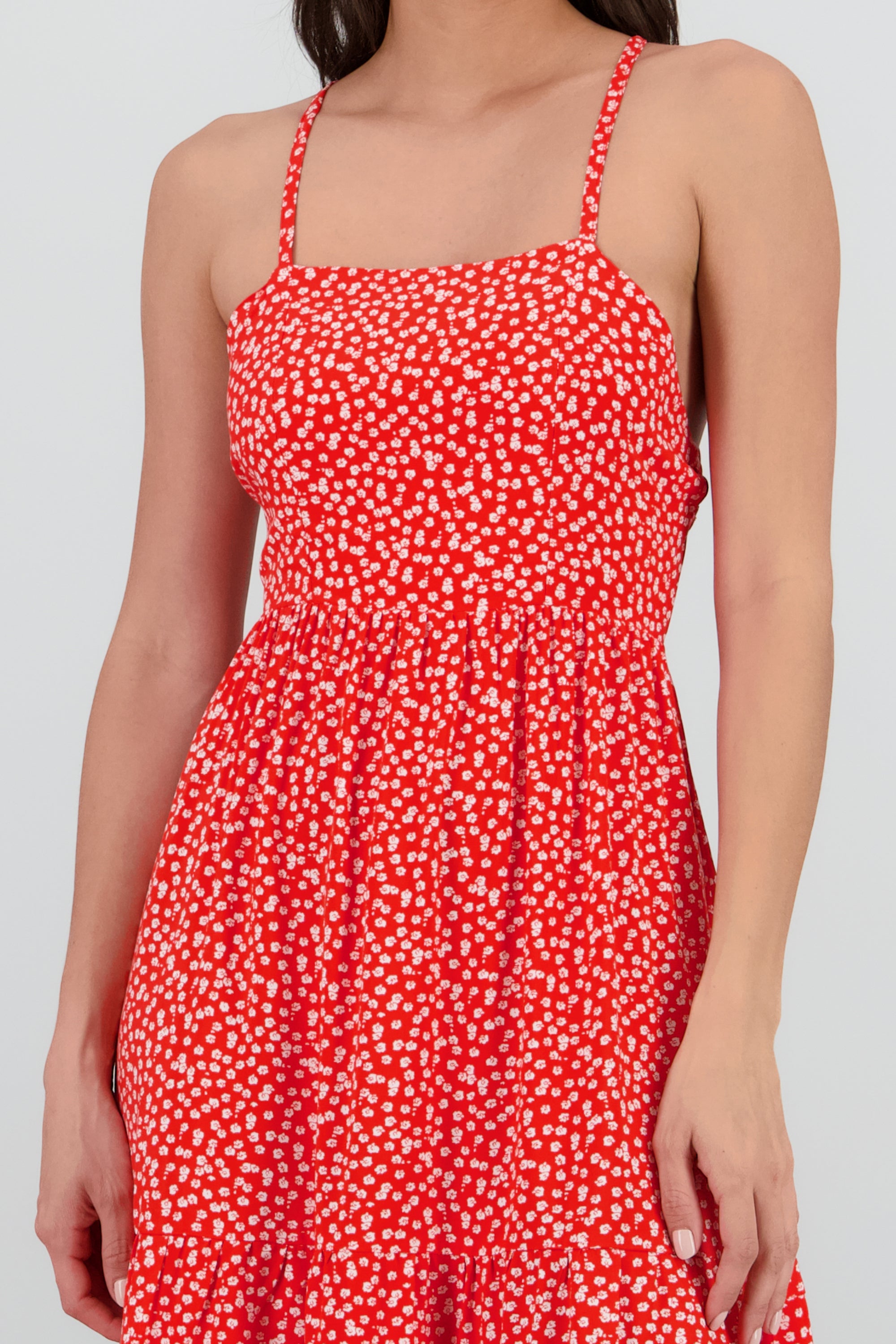 Vestido maxi flores cruce espalda ROJO COMBO