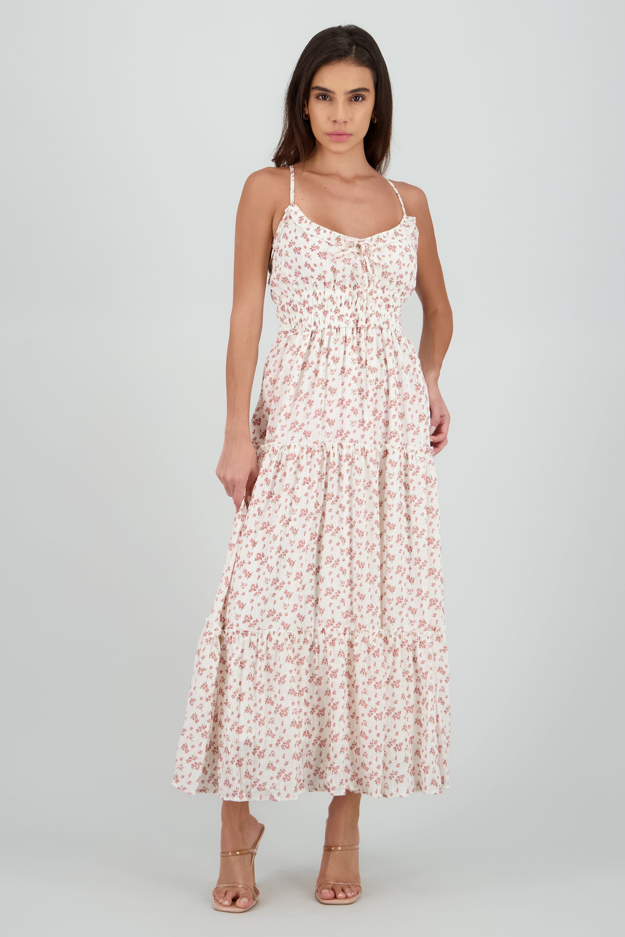 Vestido estampado midi estampado con textura BLANCO COMBO