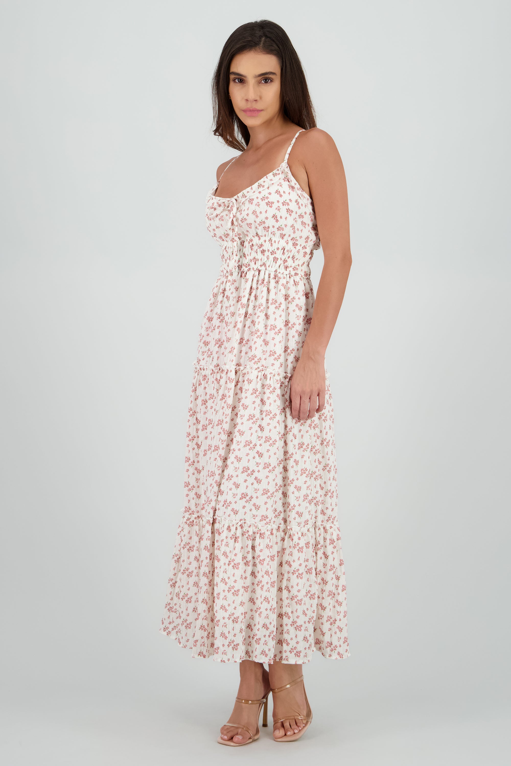 Vestido estampado midi estampado con textura BLANCO COMBO