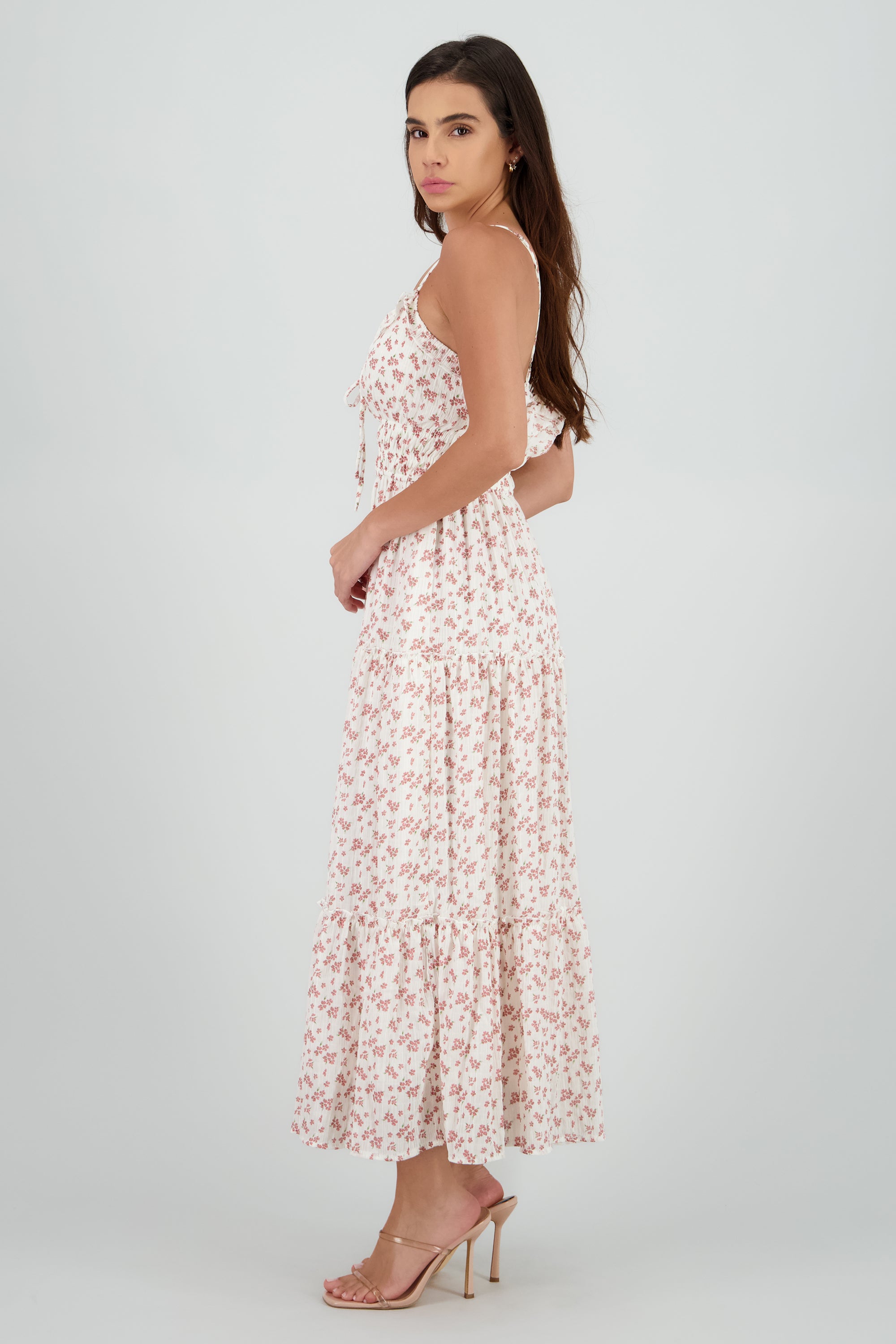 Vestido estampado midi estampado con textura BLANCO COMBO