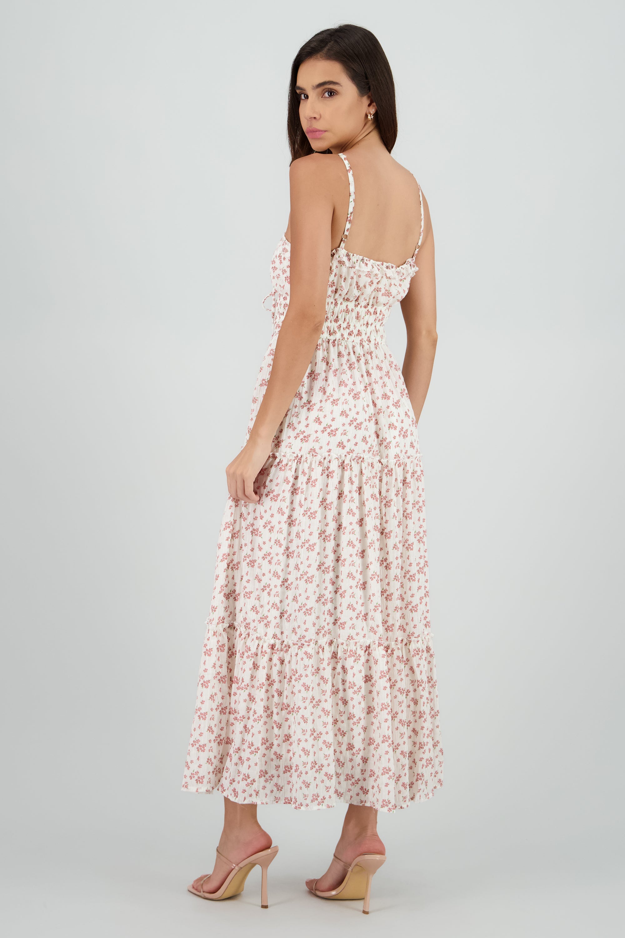 Vestido estampado midi estampado con textura BLANCO COMBO