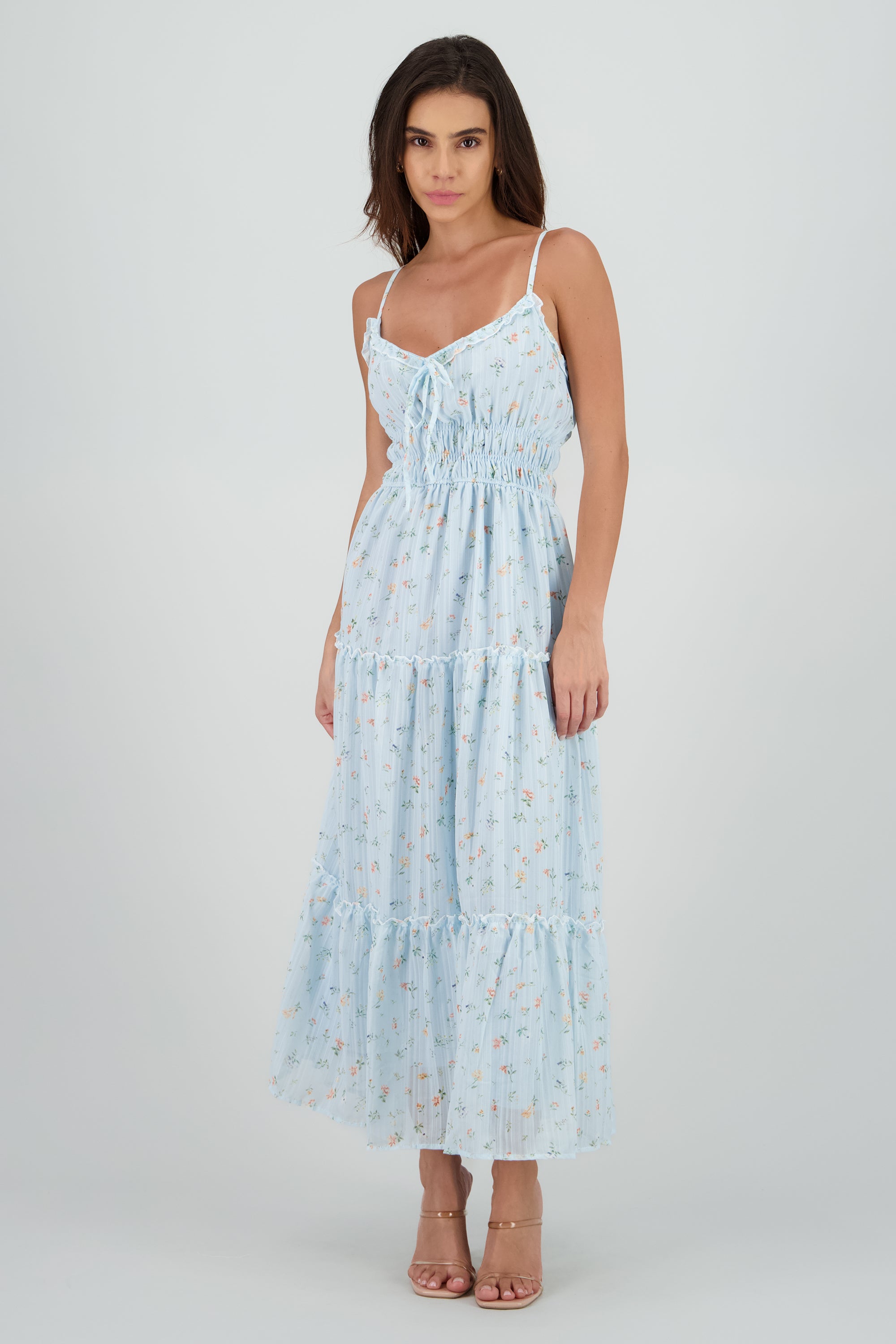 Vestido con tirantes estampado AZUL COMBO