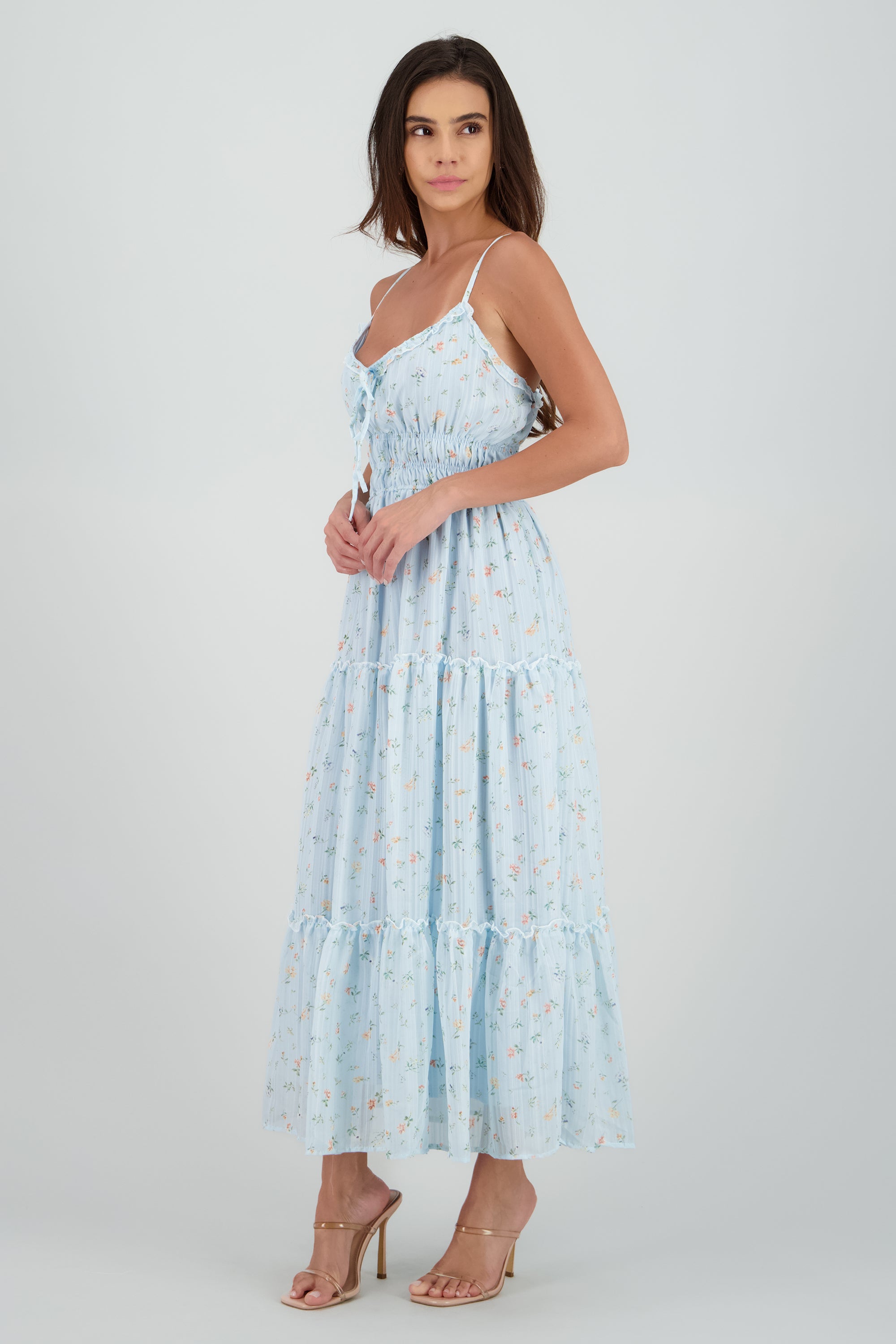 Vestido con tirantes estampado AZUL COMBO