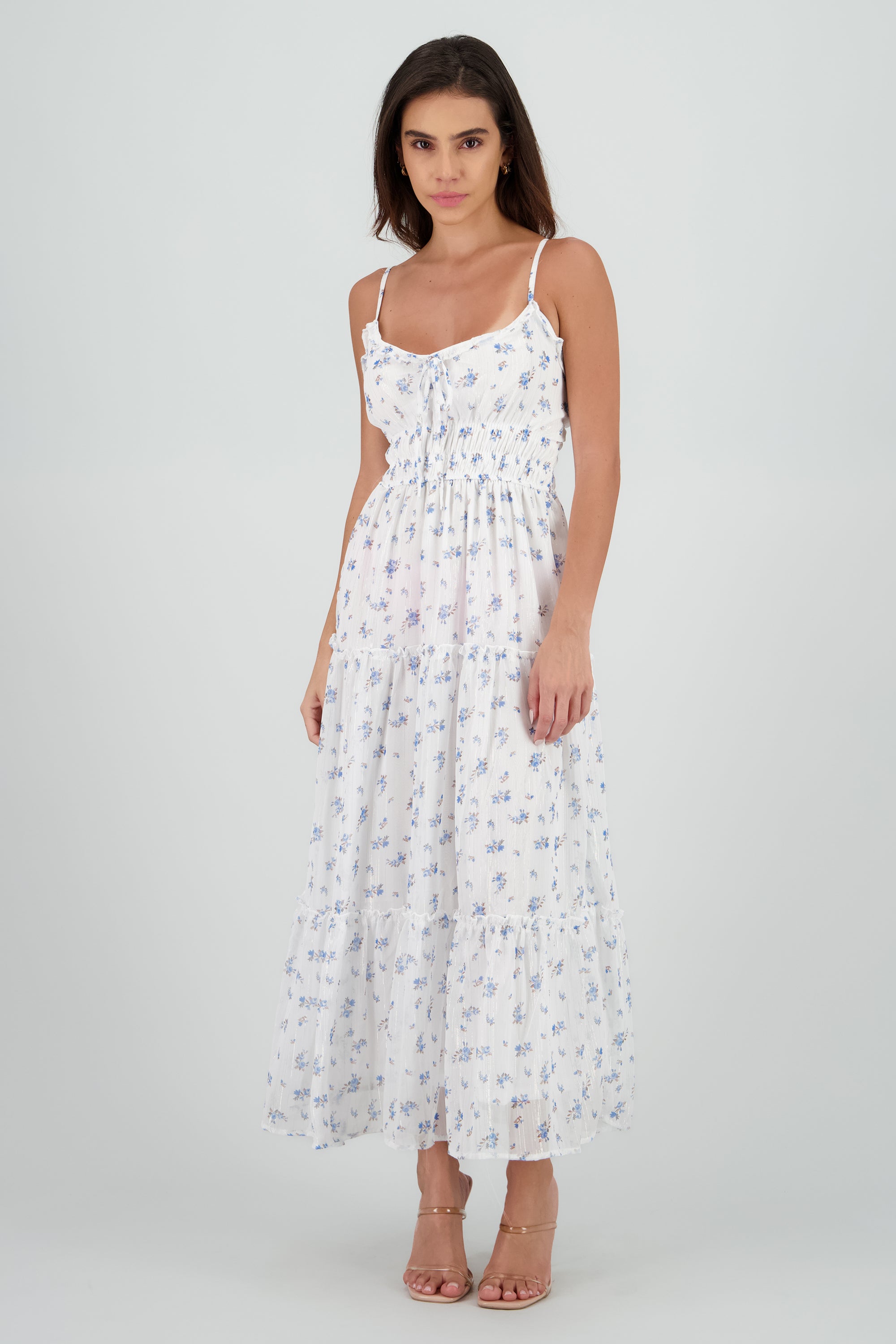 Vestido estampado con tirantes AZUL COMBO