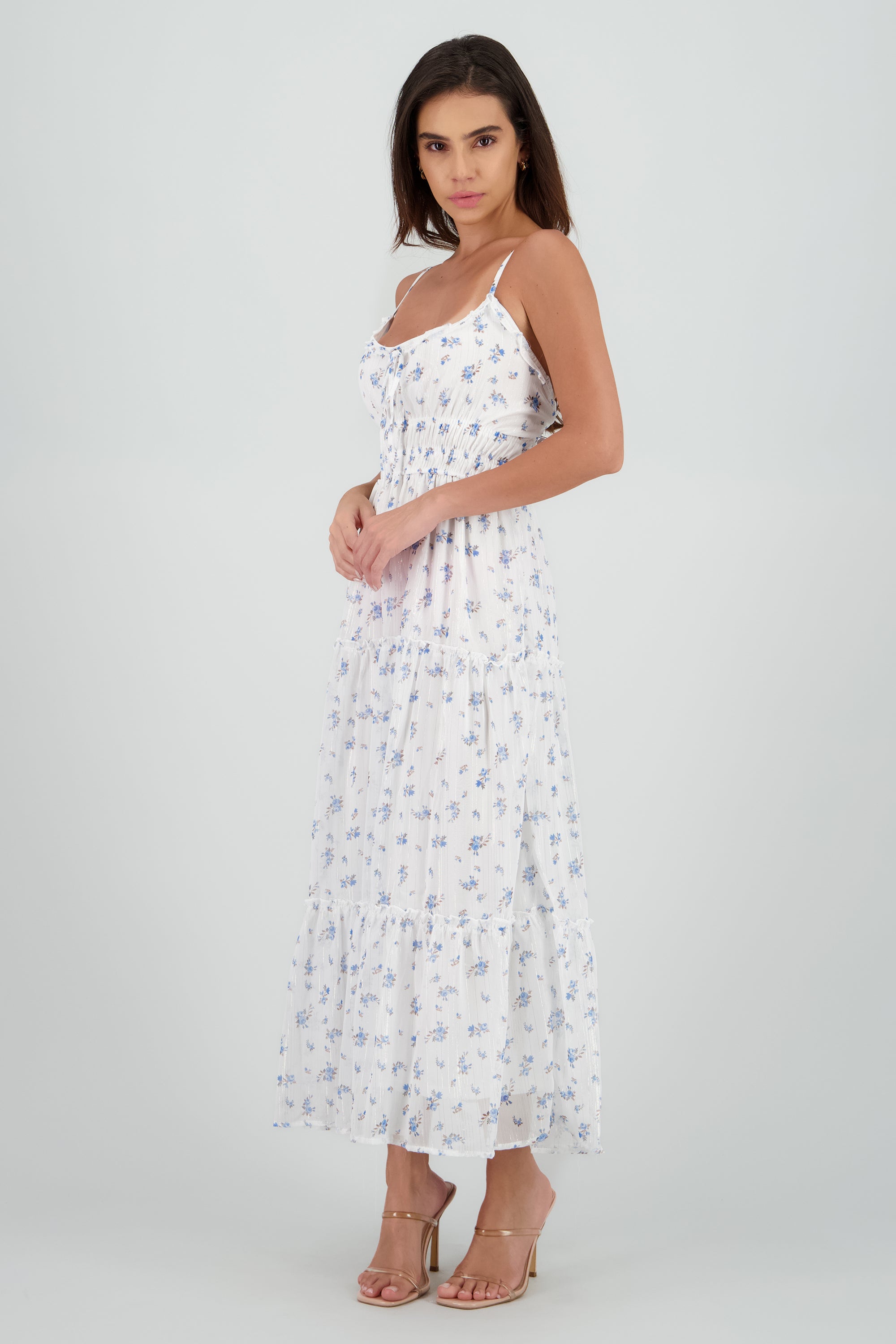 Vestido estampado con tirantes AZUL COMBO