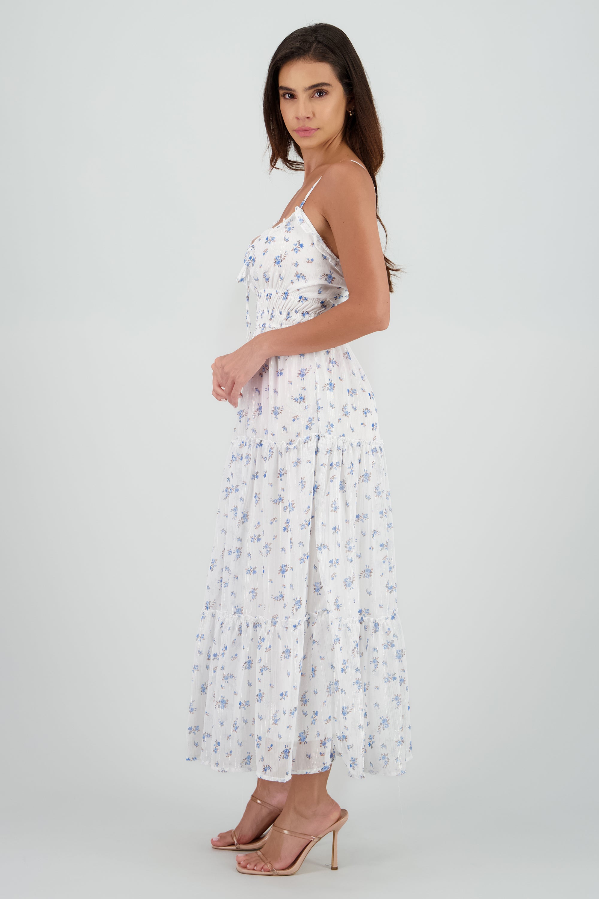 Vestido estampado con tirantes AZUL COMBO