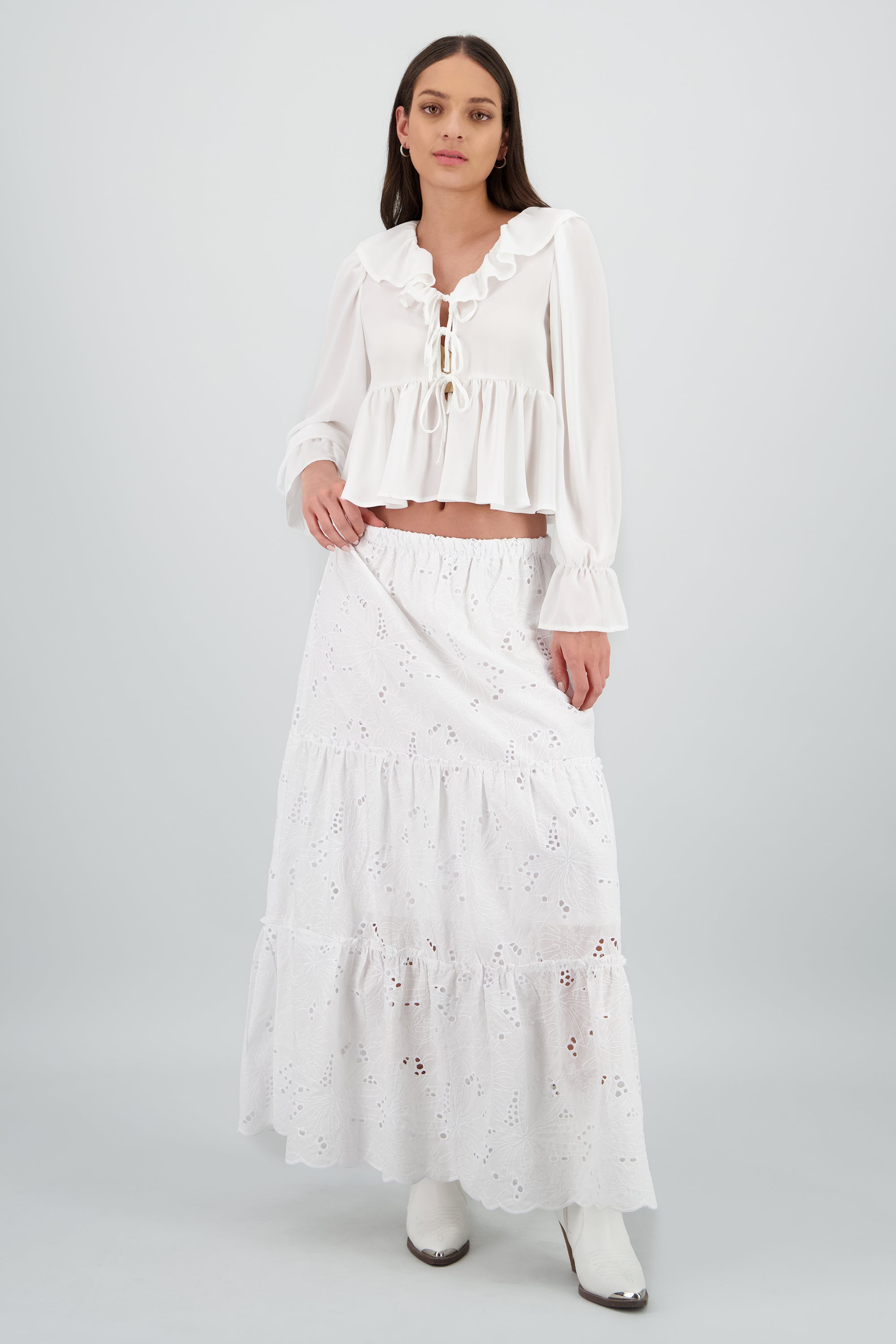 Falda maxi eyelet cortes BLANCO