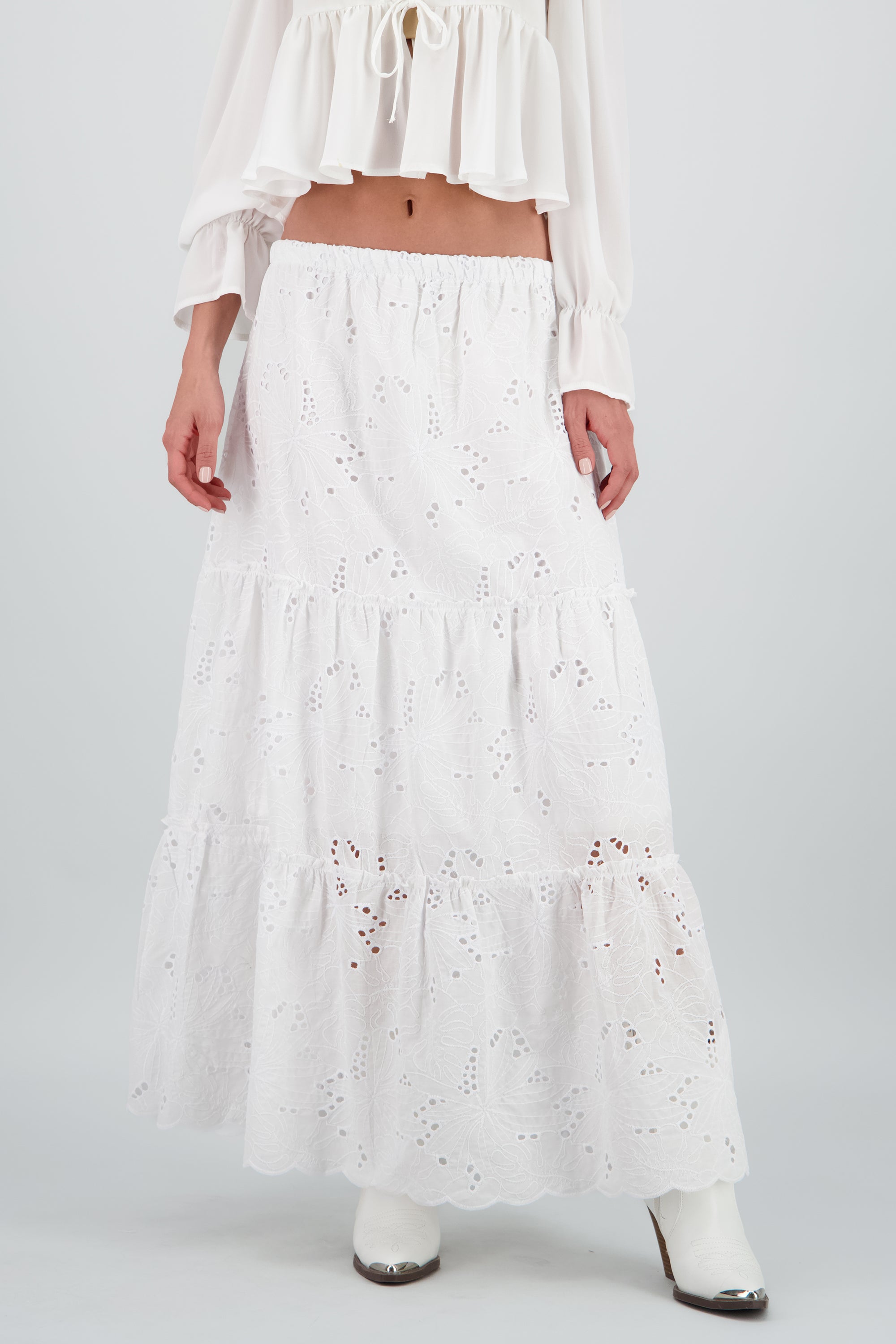 Falda maxi eyelet cortes BLANCO