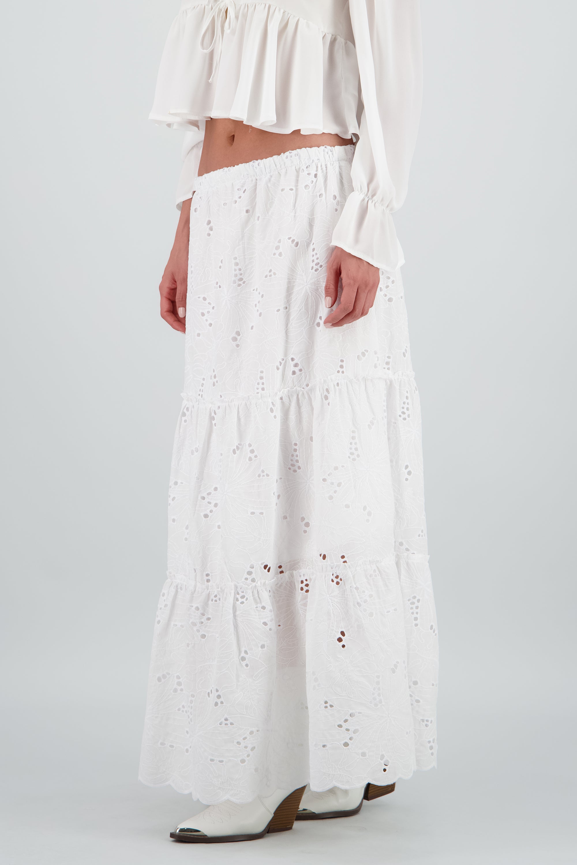 Falda maxi eyelet cortes BLANCO