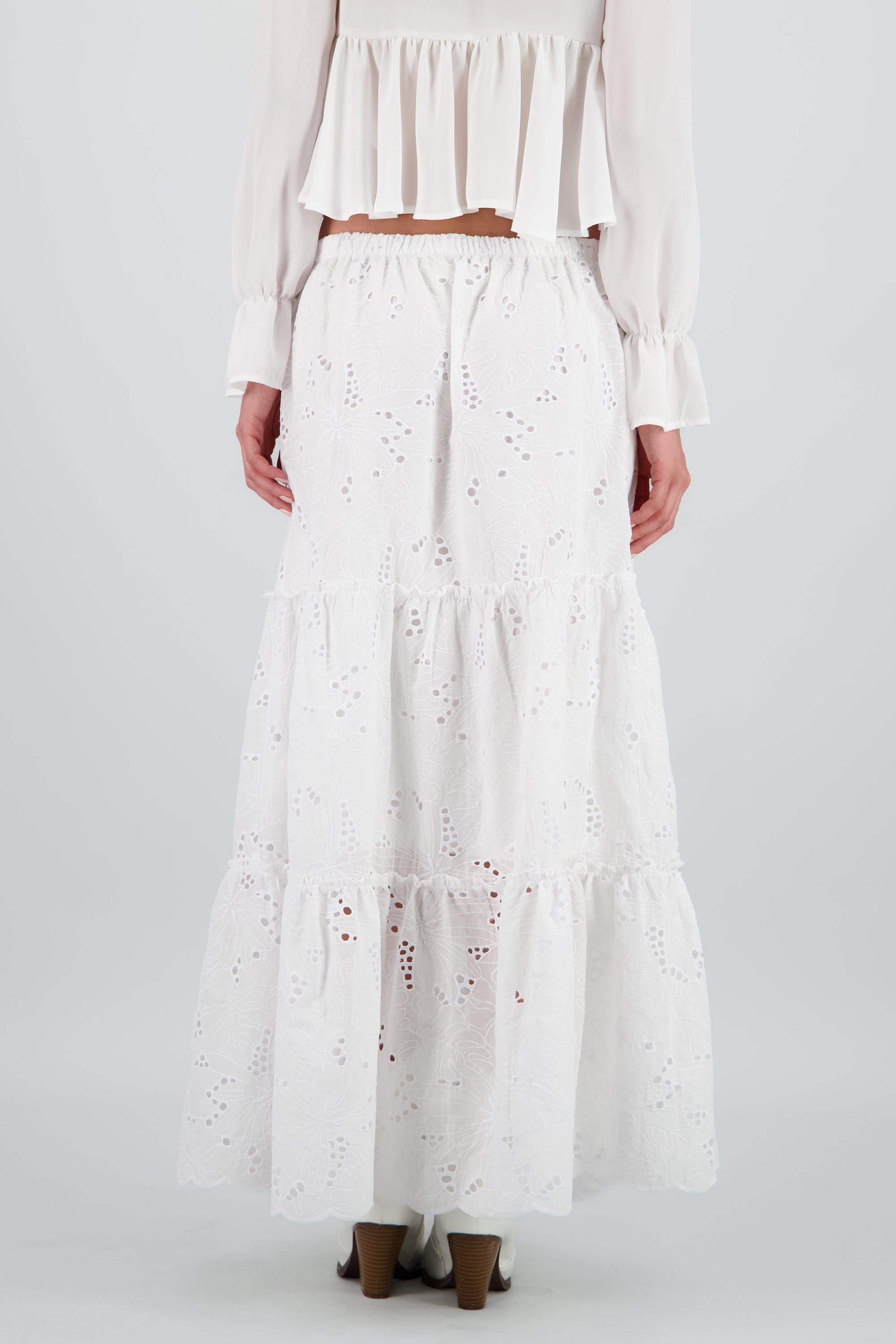 Falda maxi eyelet cortes BLANCO