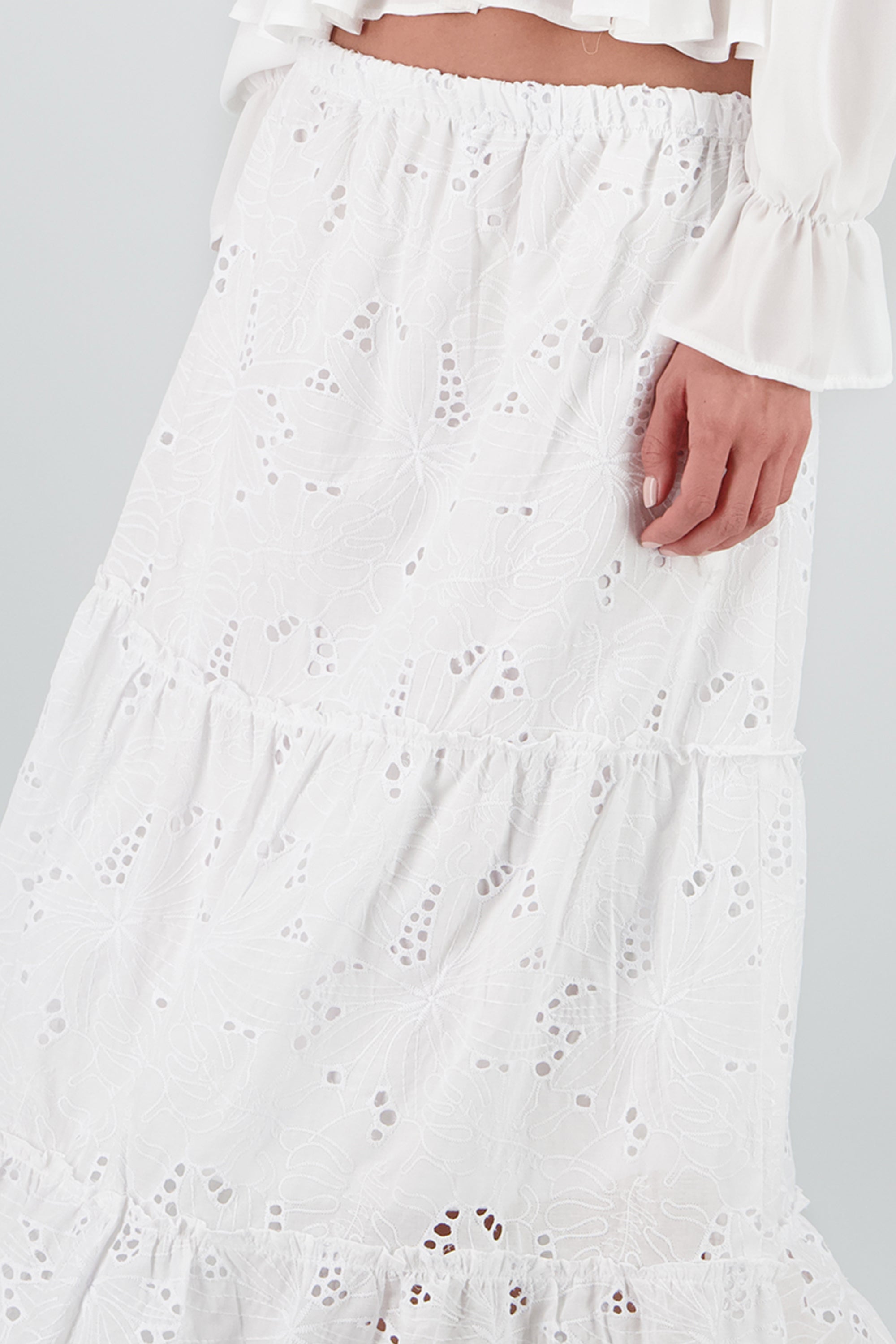 Falda maxi eyelet cortes BLANCO