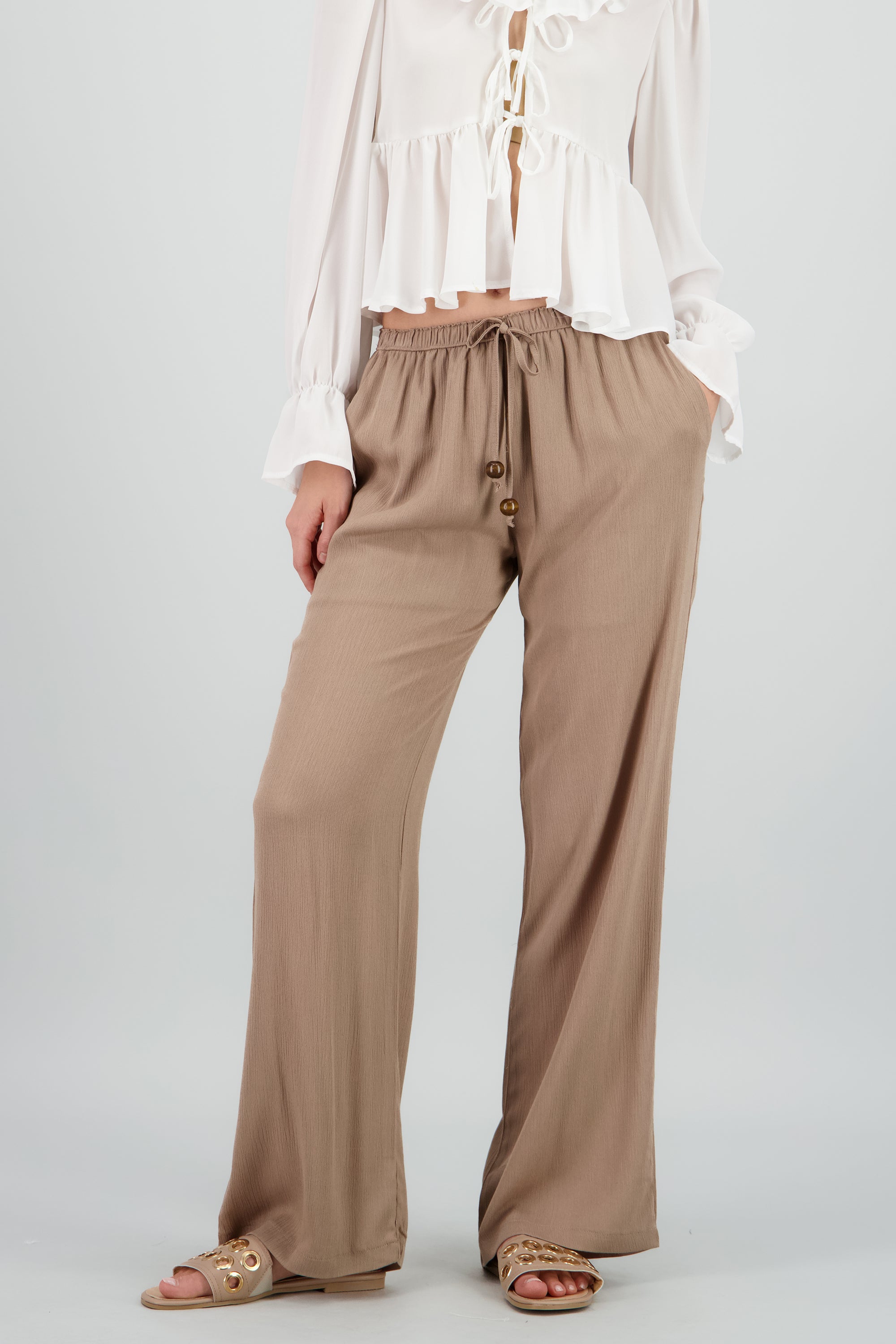 Pantalón fluido con cordones CAFE