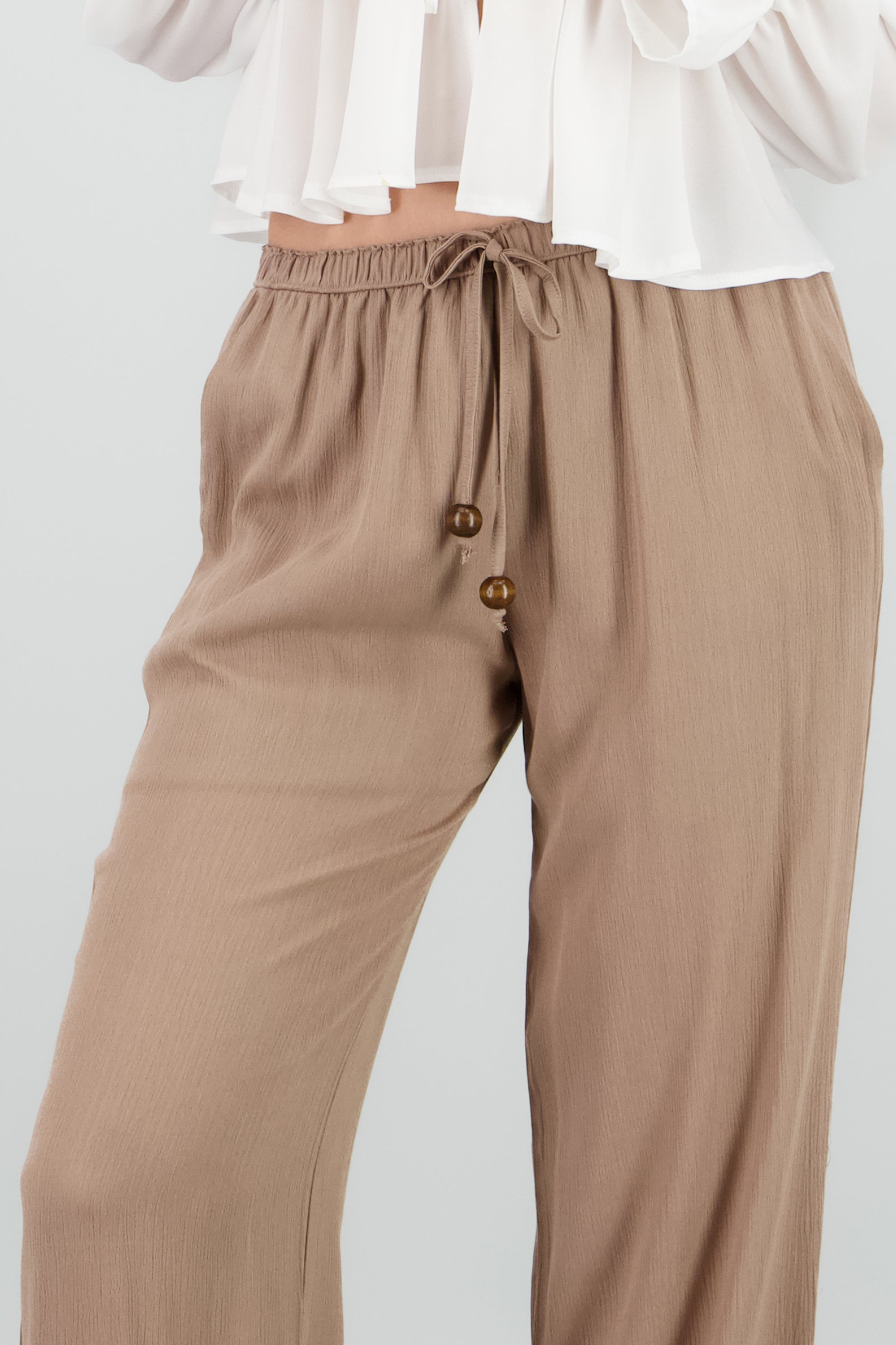 Pantalón fluido con cordones CAFE