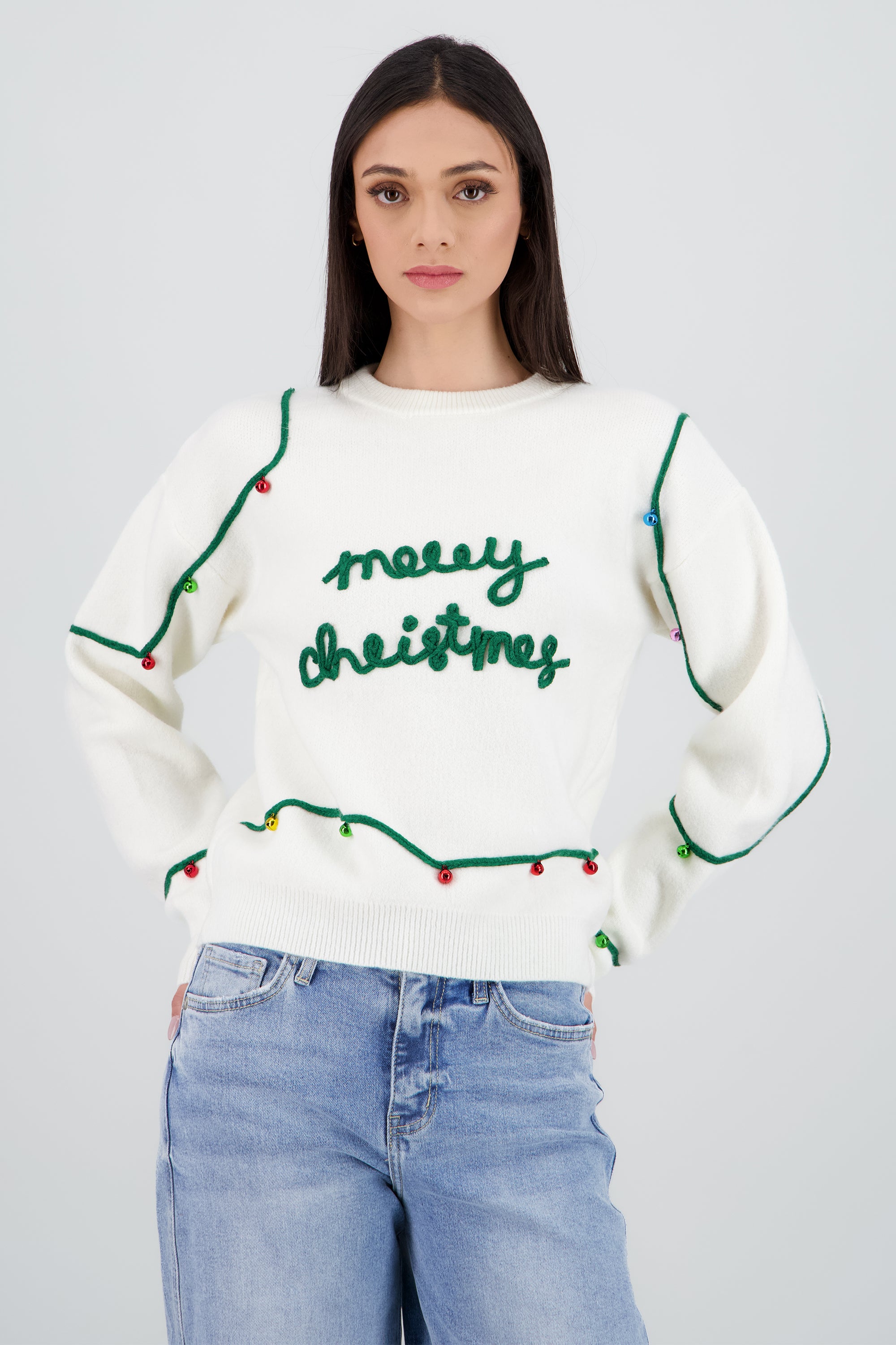 Sueter serie de navidad cascabeles HUESO