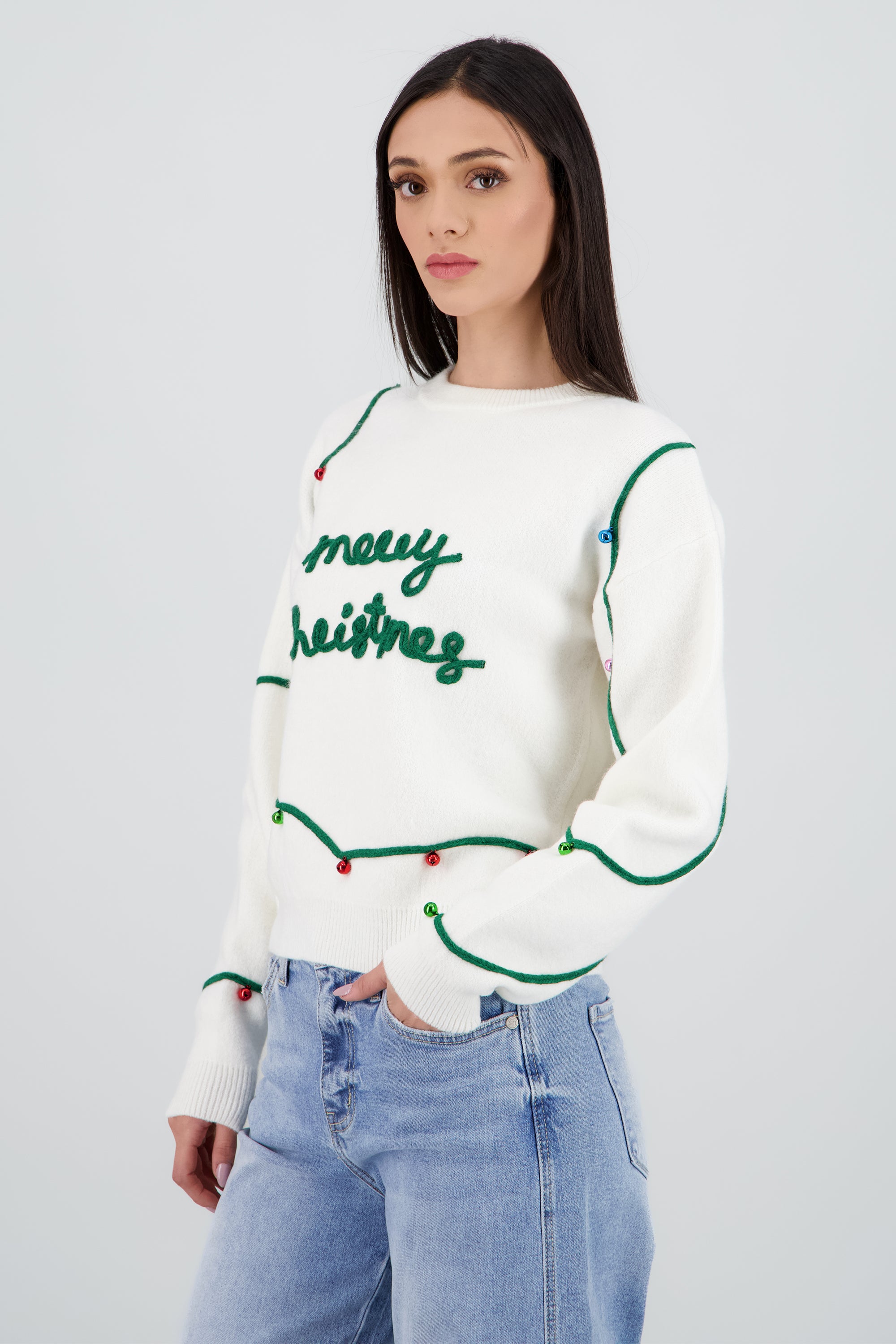 Sueter serie de navidad cascabeles HUESO