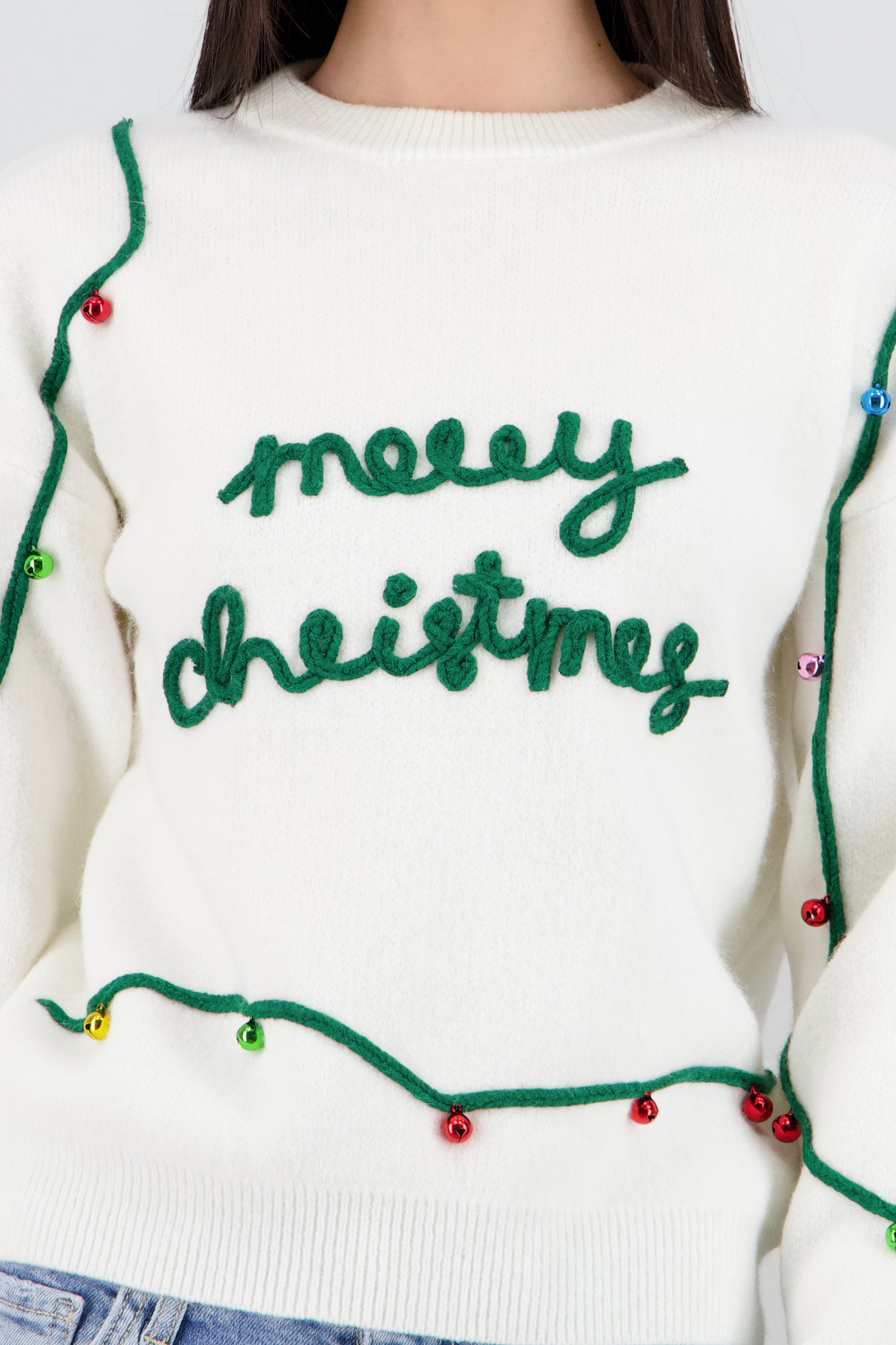 Sueter serie de navidad cascabeles HUESO
