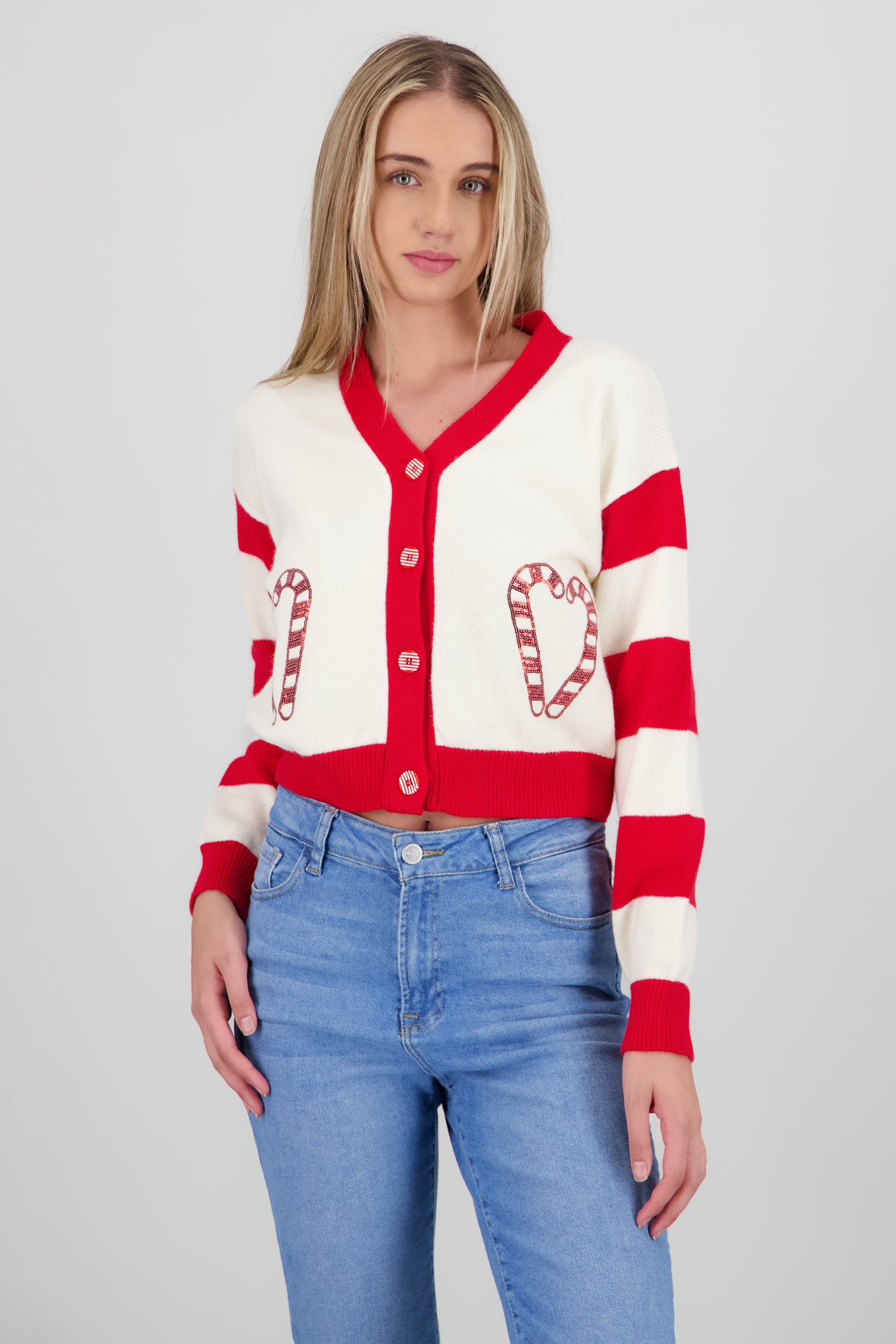 Cardigan bastones de navidad CREMA