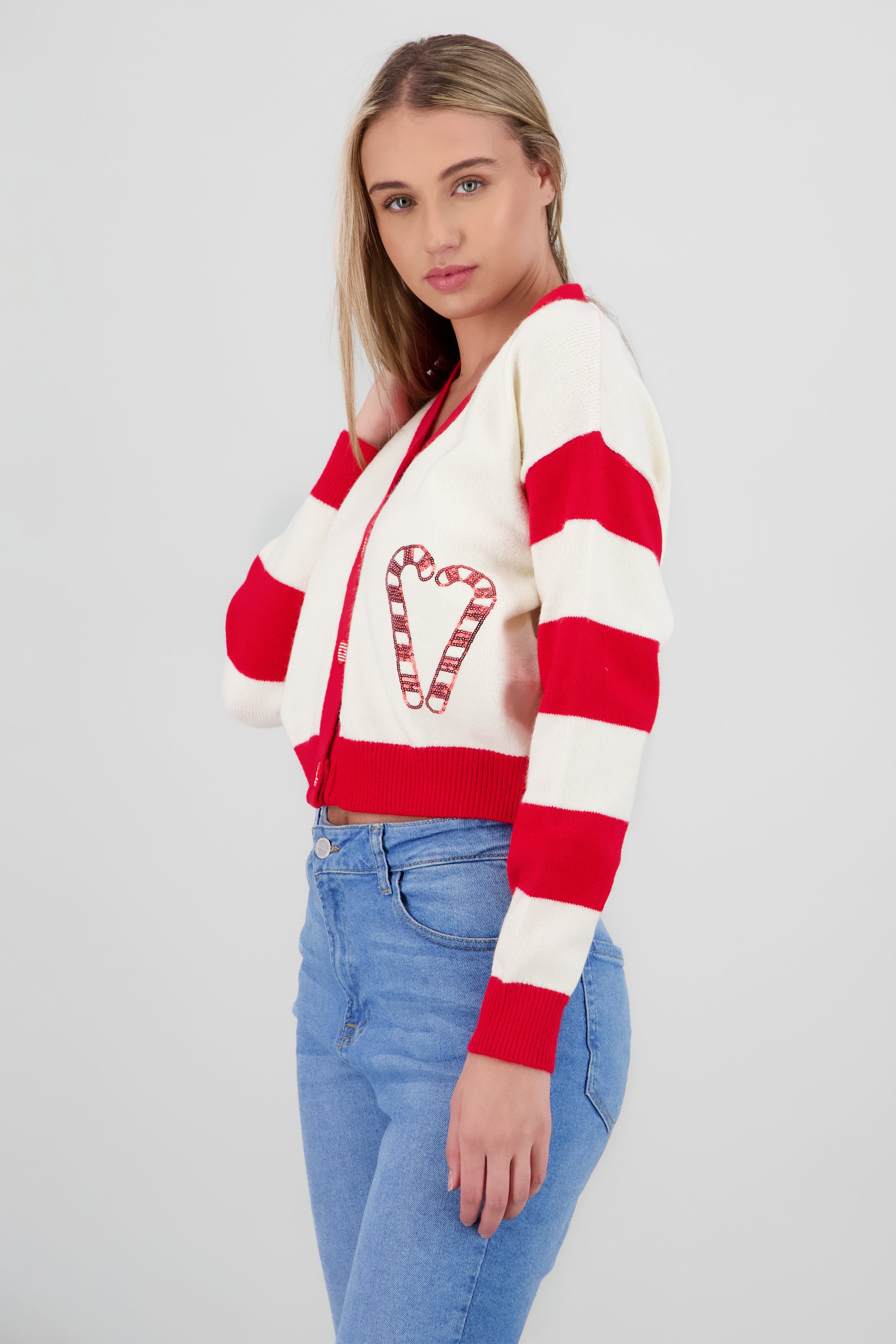 Cardigan bastones de navidad CREMA