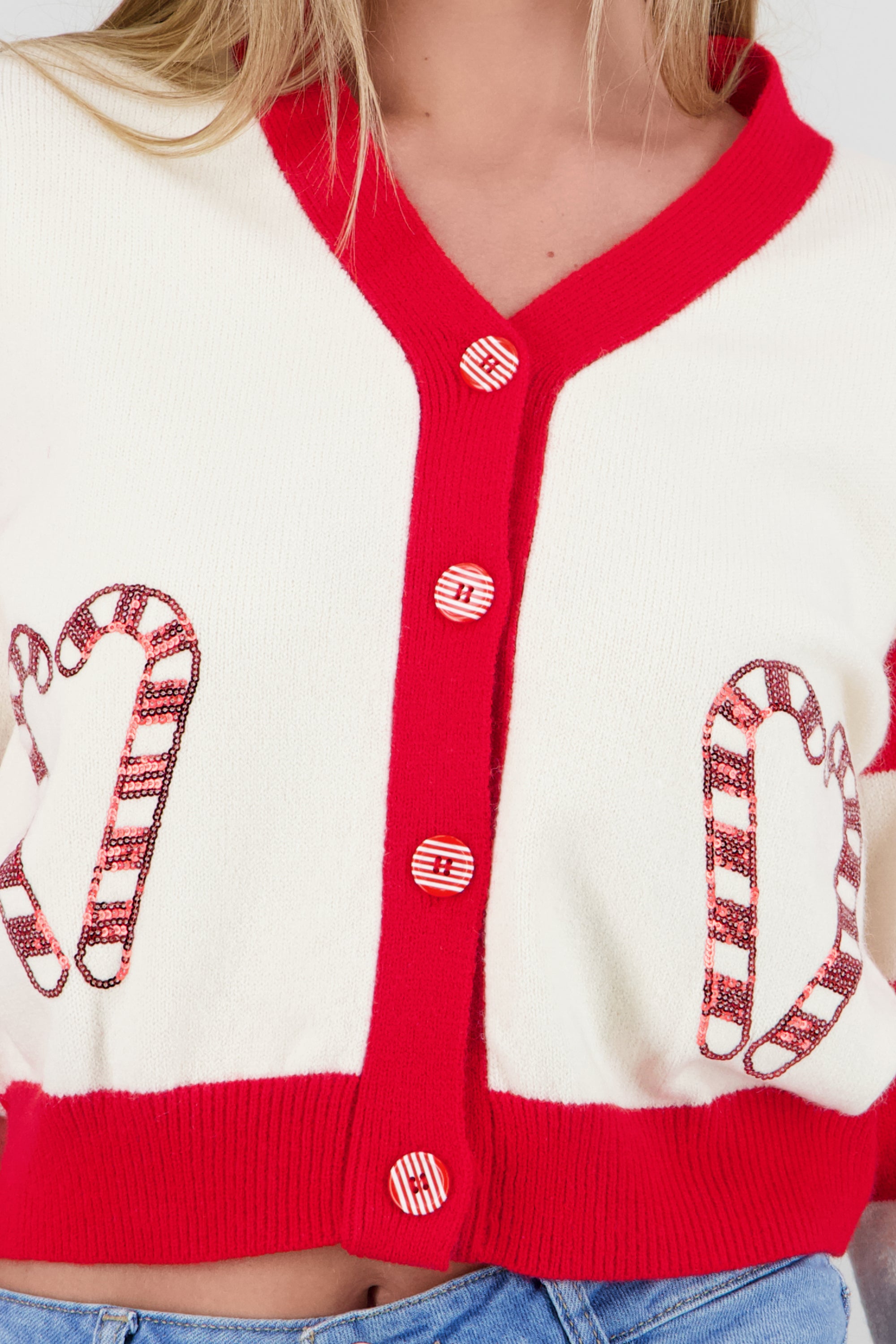 Cardigan bastones de navidad CREMA