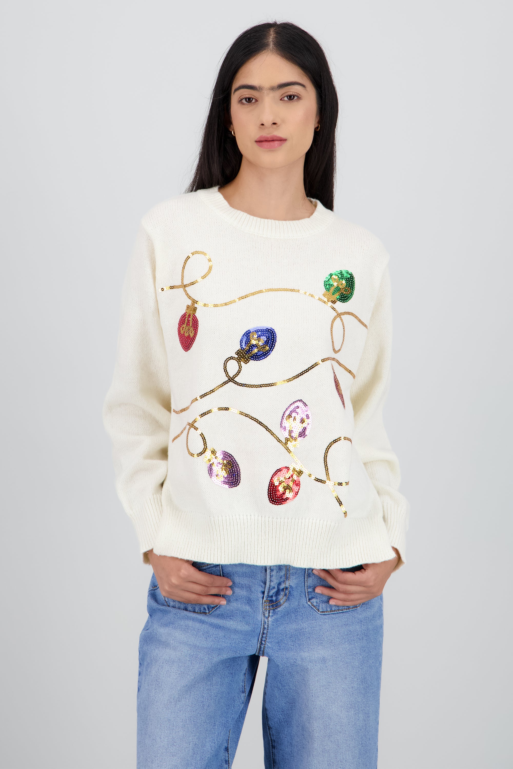 Sueter navidad esferas de color HUESO