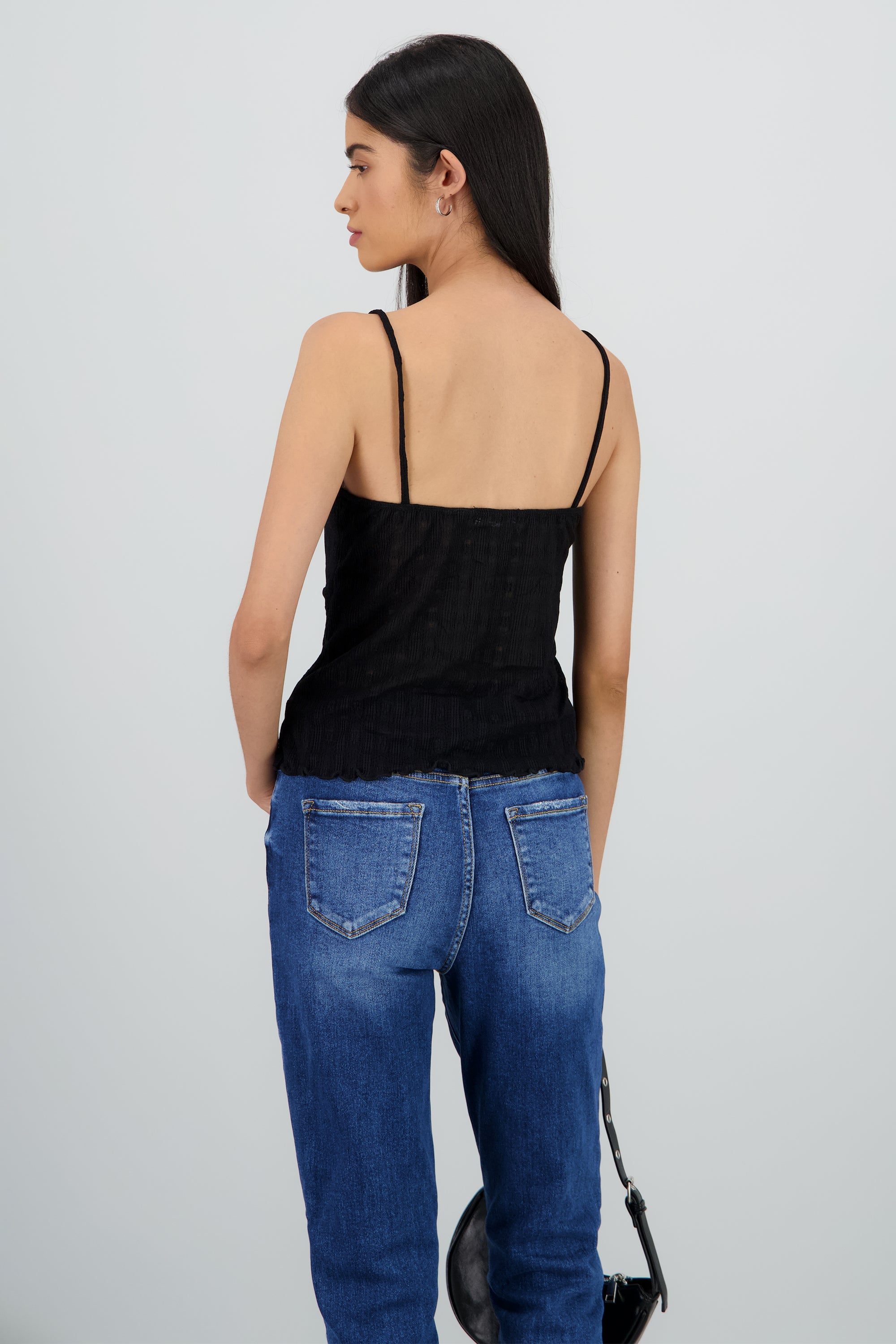 Blusa tirantes encaje detalle fruncido NEGRO