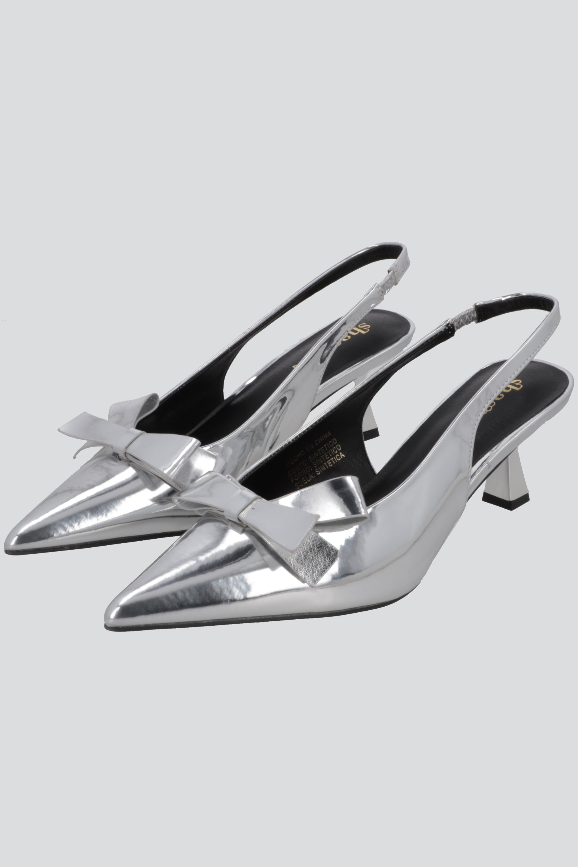 Tacon pointy moño charol PLATA