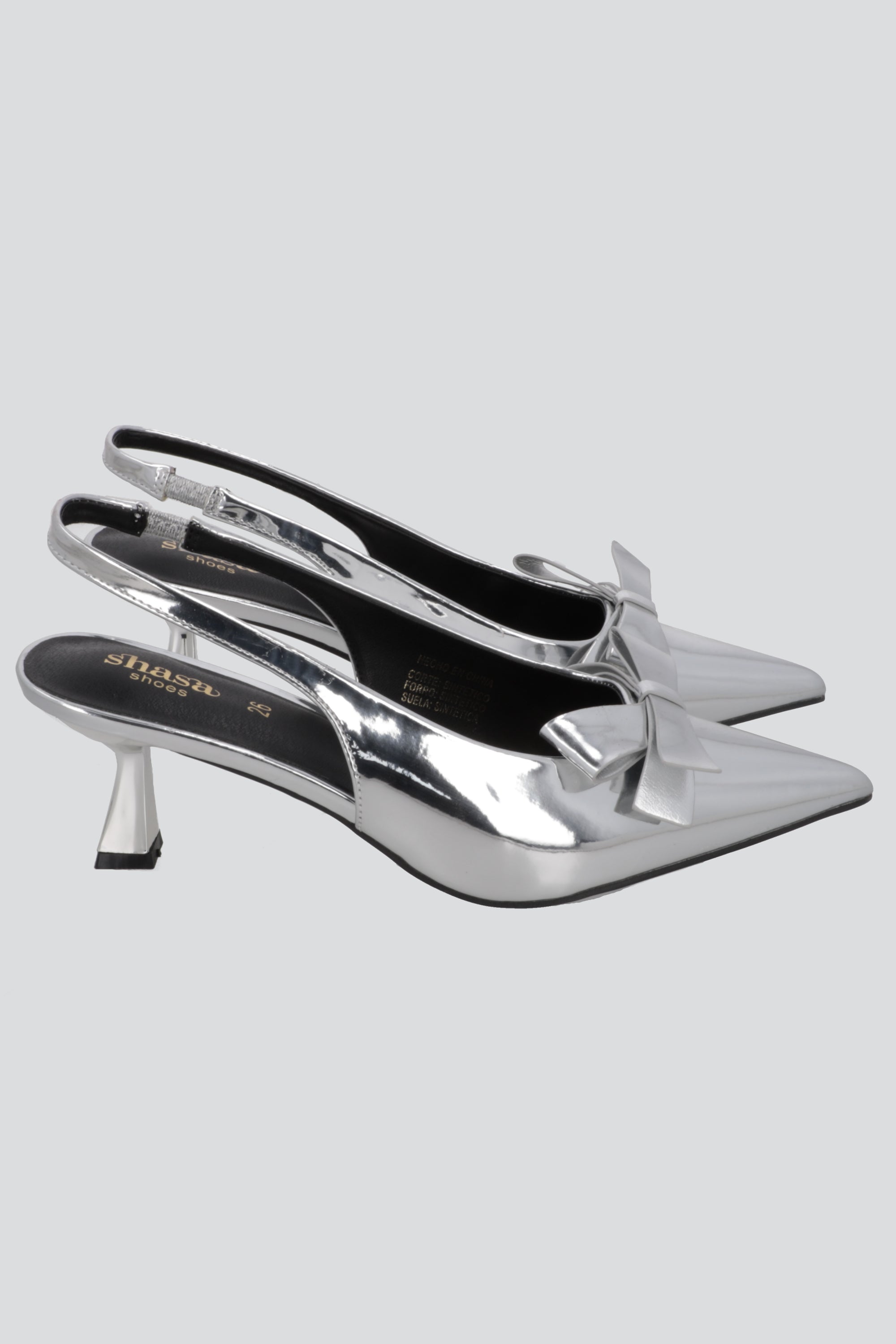 Tacon pointy moño charol PLATA