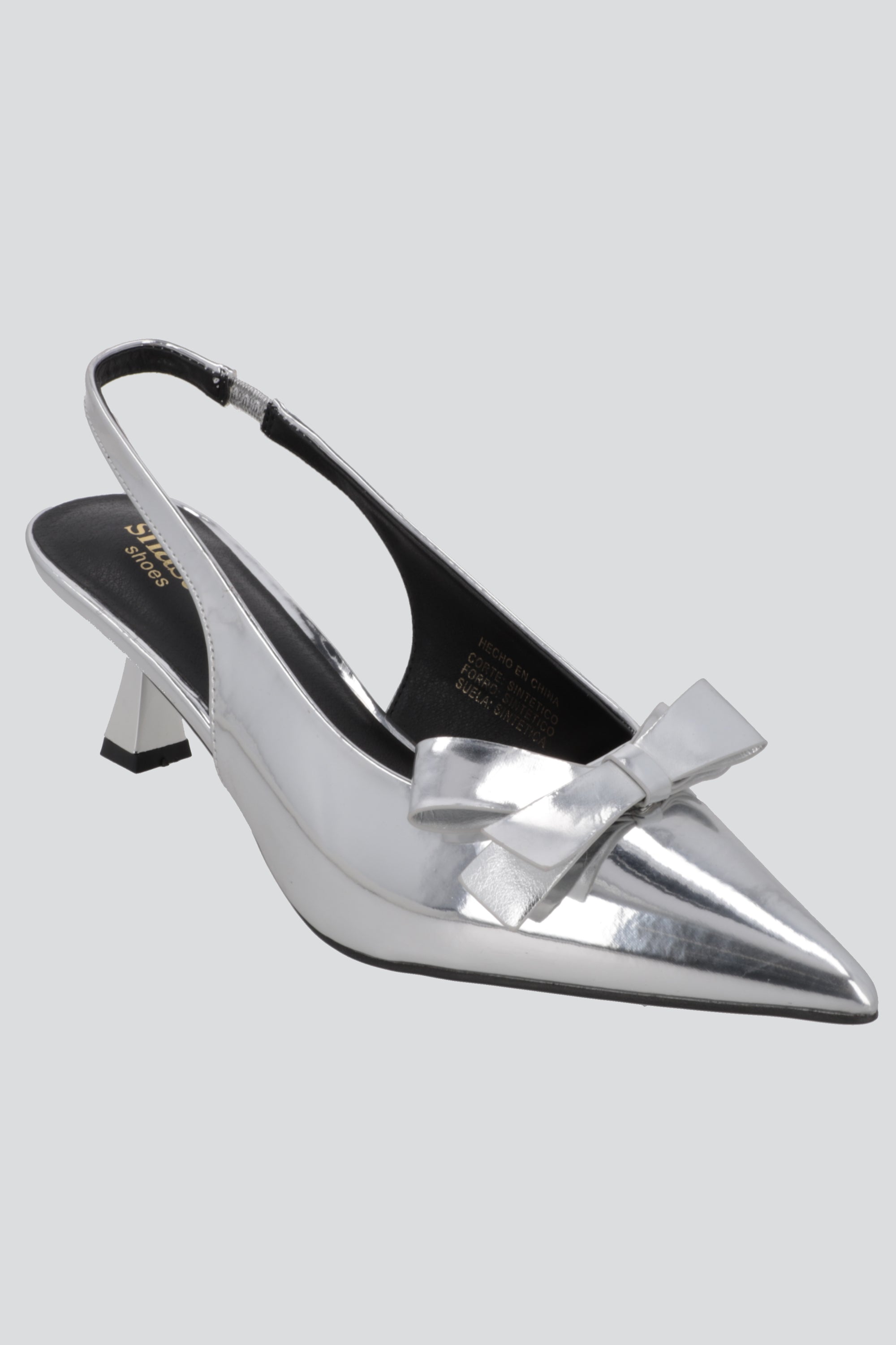 Tacon pointy moño charol PLATA