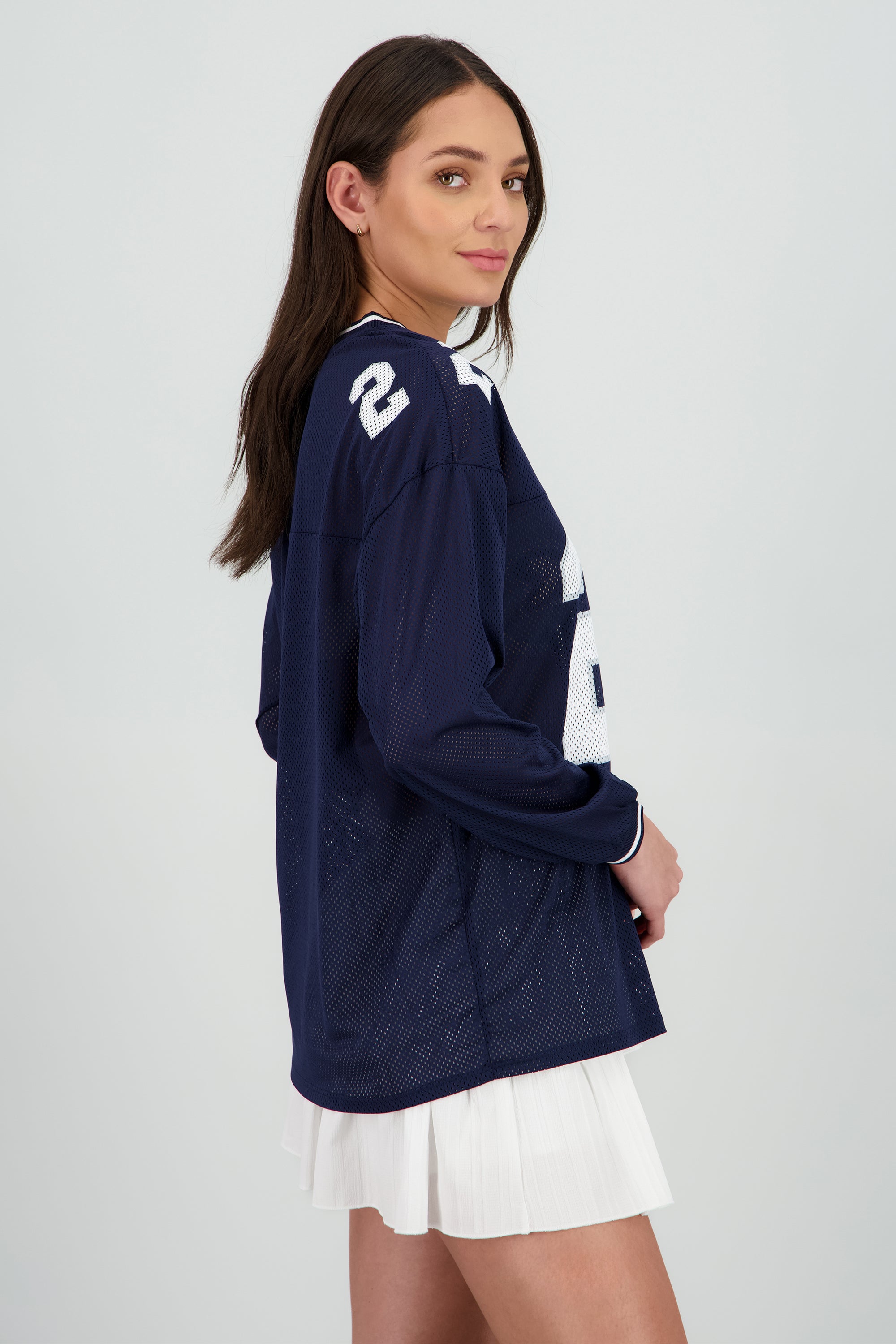 Playera jersey manga larga contraste MARINO