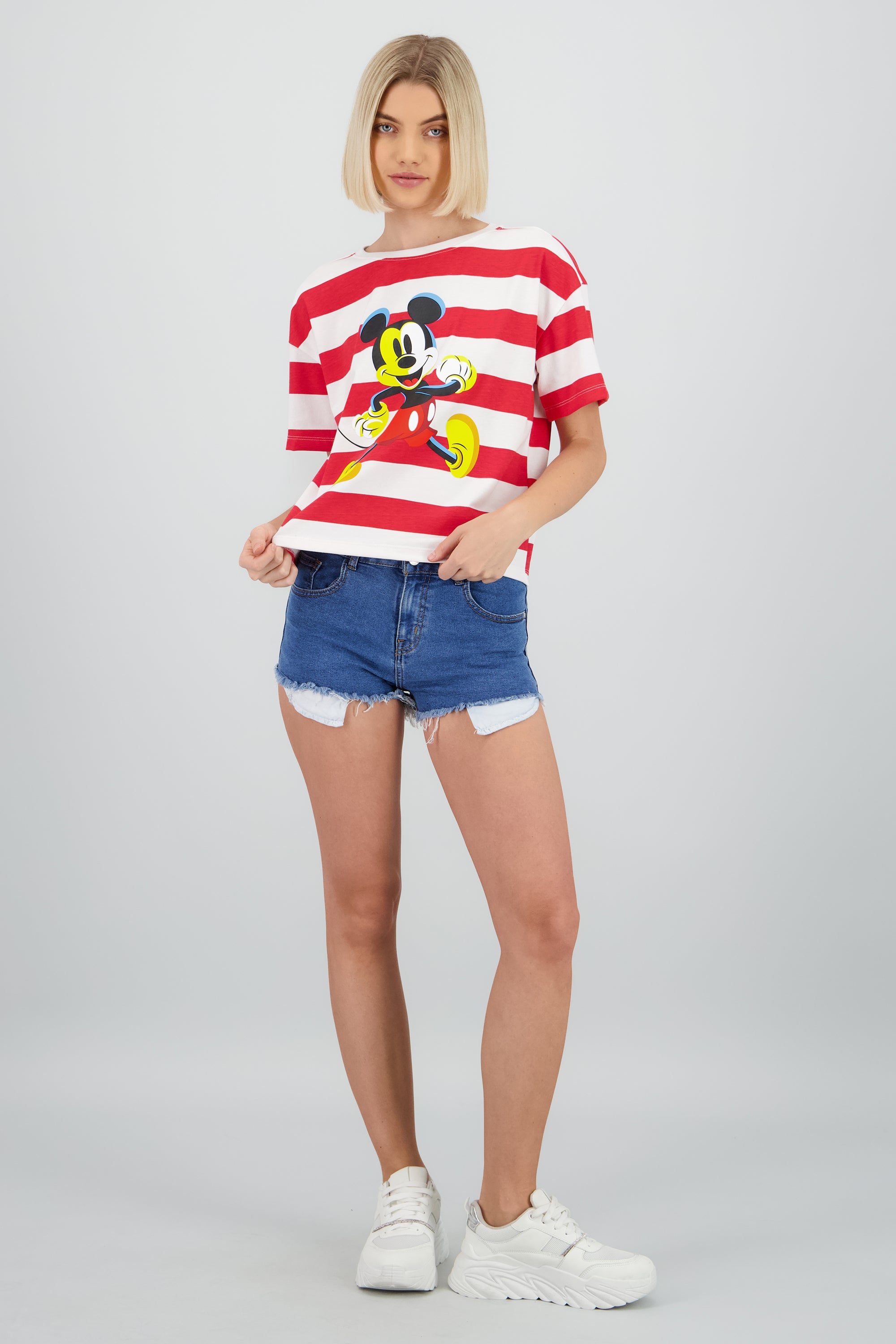 Playera boxy rayas Mickey Mouse ROJO COMBO