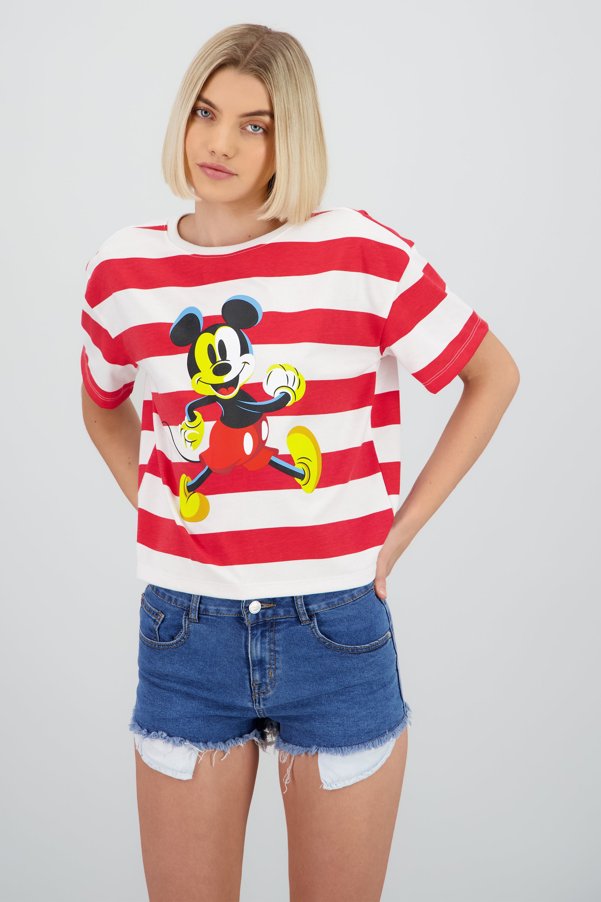 Playera boxy rayas Mickey Mouse ROJO COMBO