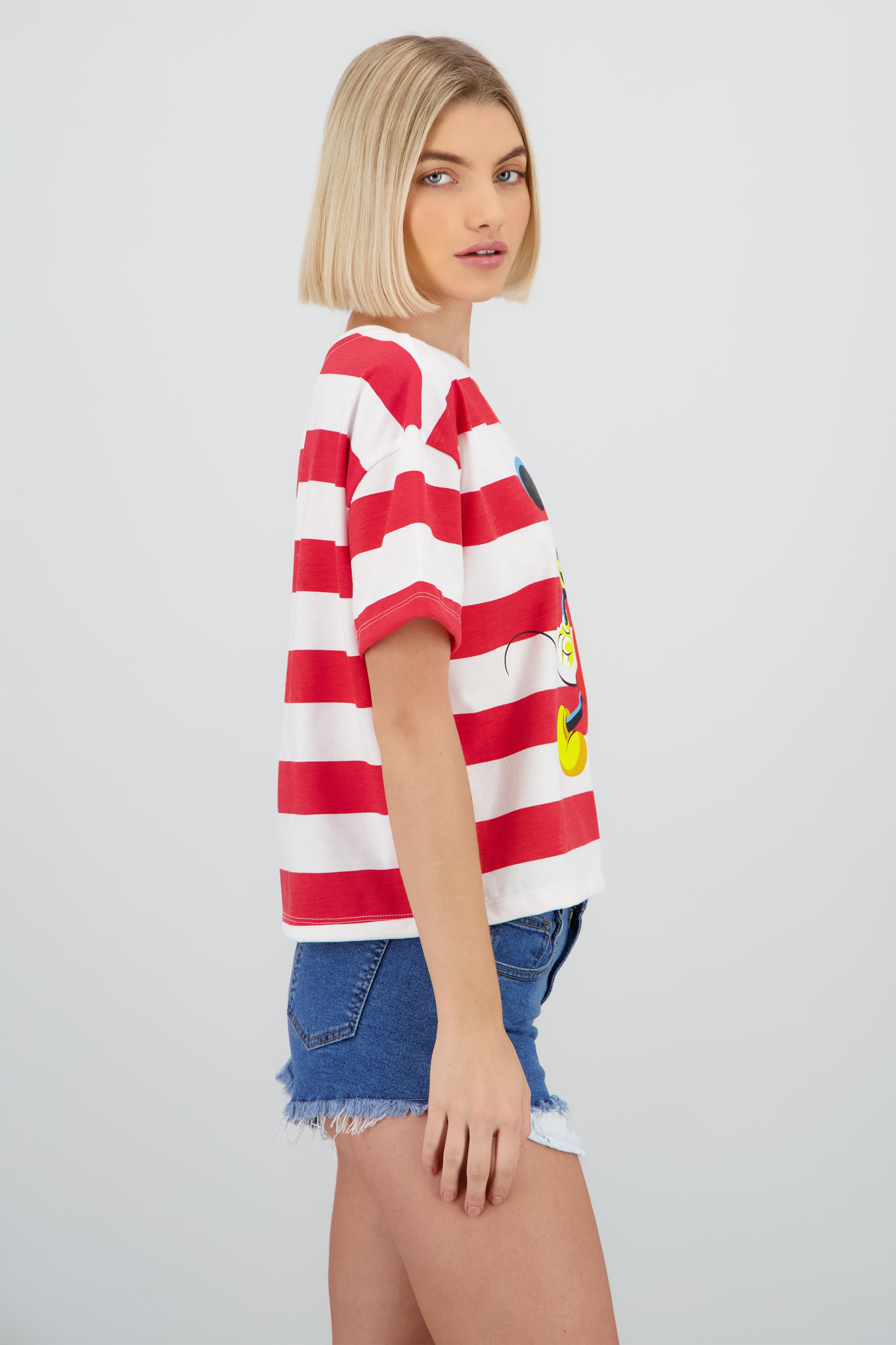 Playera boxy rayas Mickey Mouse ROJO COMBO