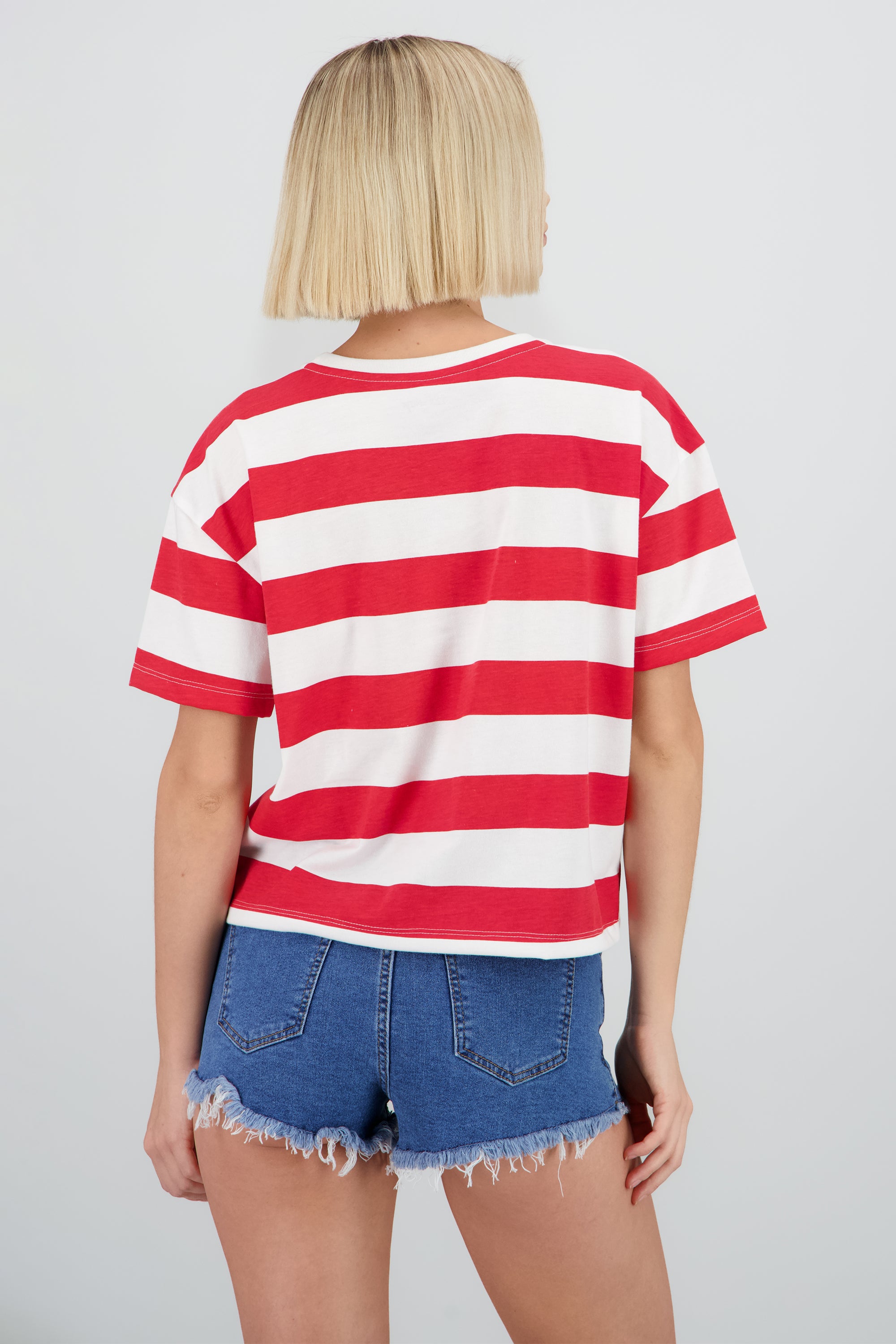 Playera boxy rayas Mickey Mouse ROJO COMBO