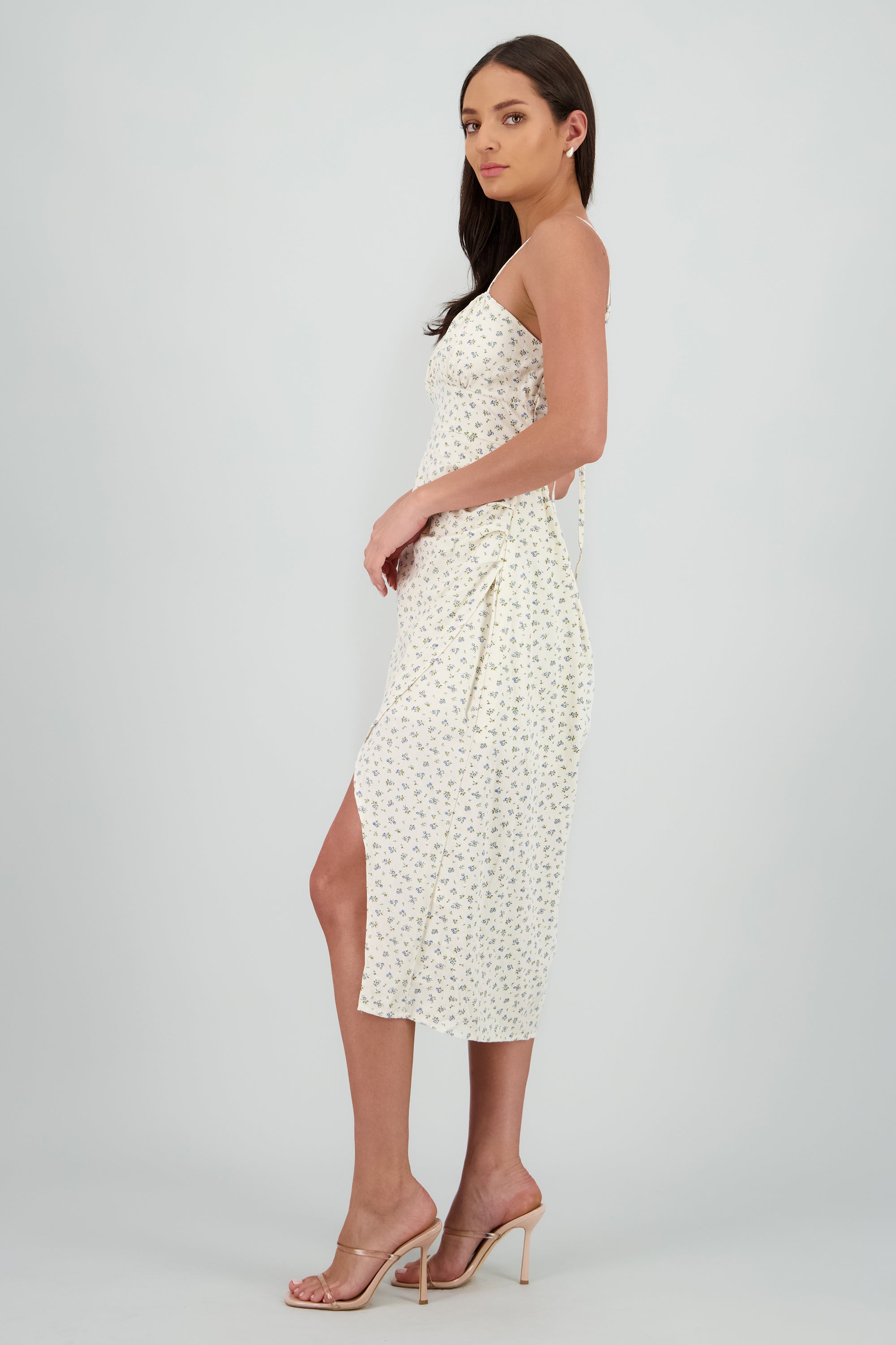 Vestido tirantes bordado flores HUESO COMBO
