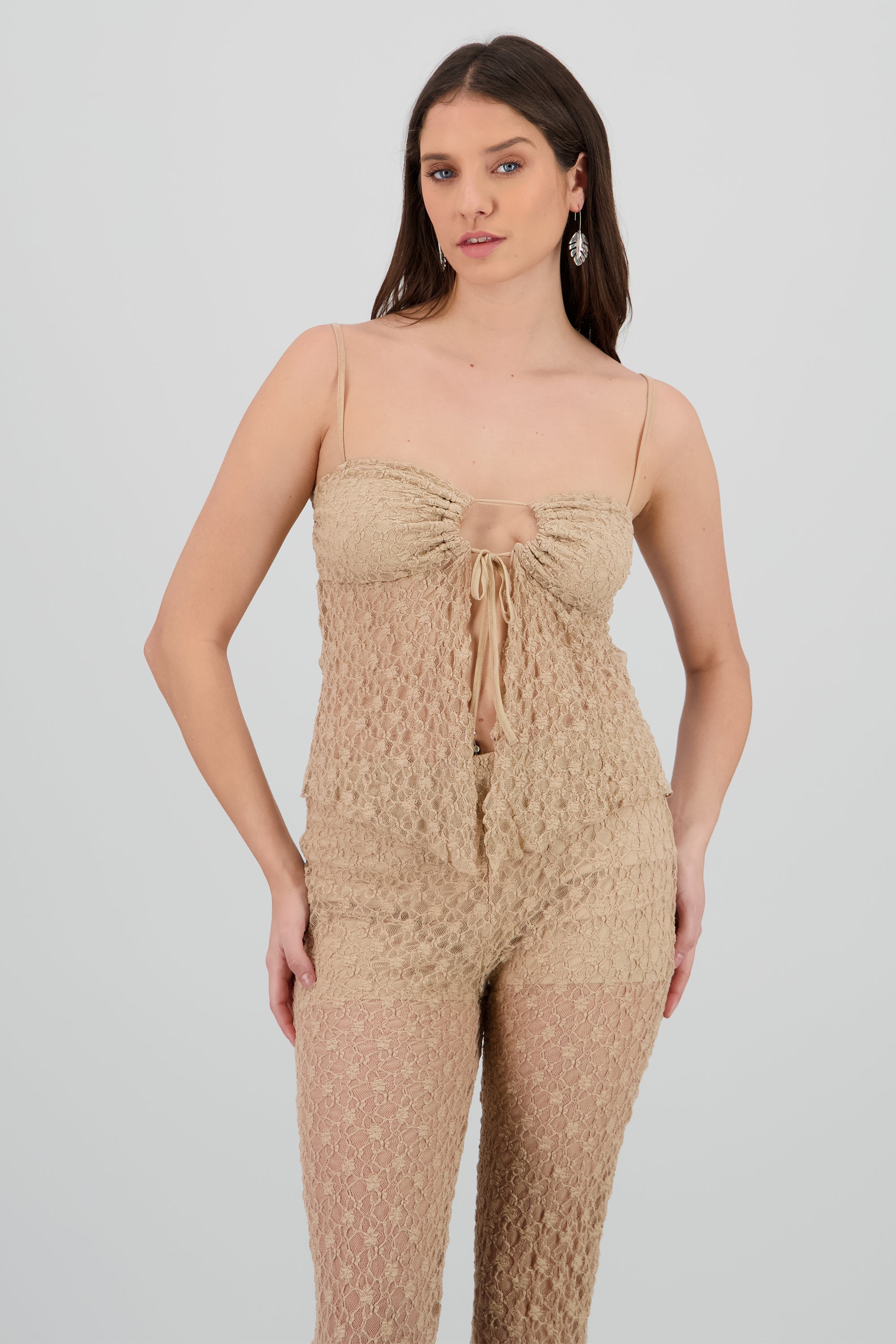 Top textura abertura TAUPE