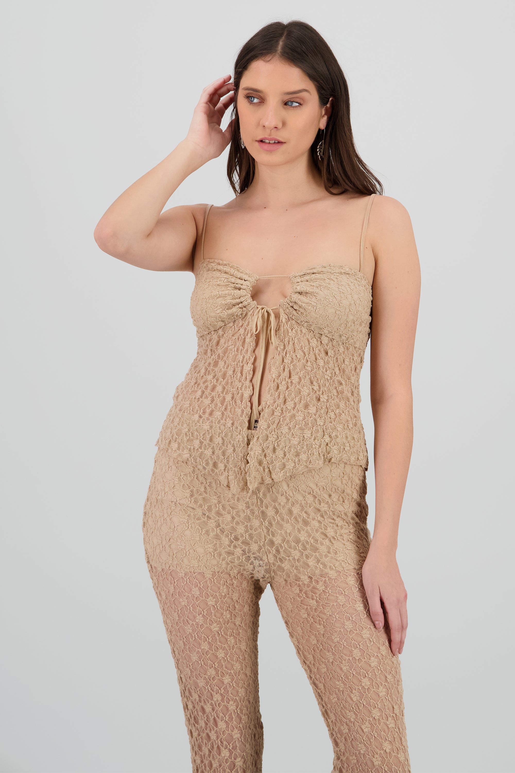 Top textura abertura TAUPE