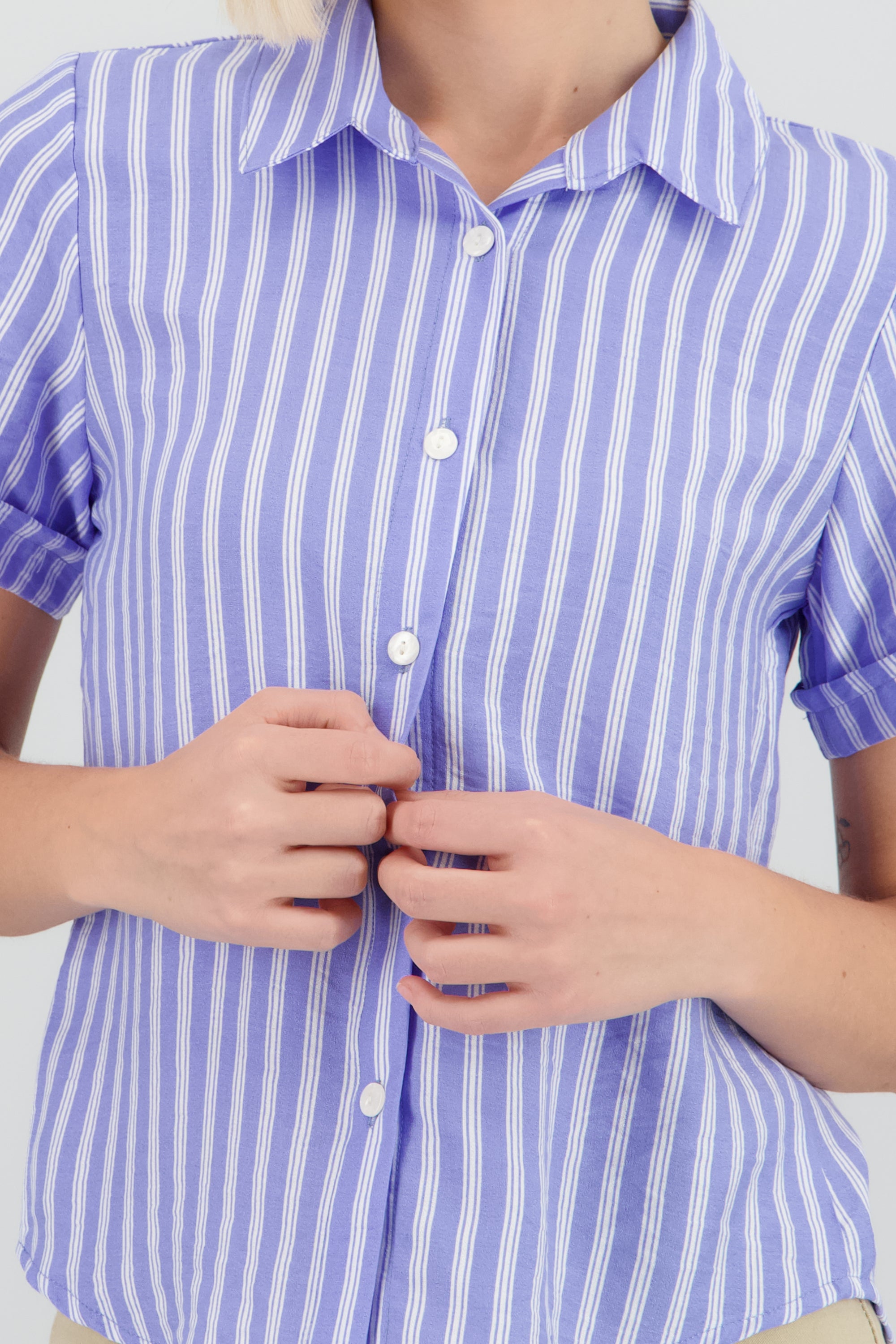 Camisa manga corta ligera rayas AZUL COMBO