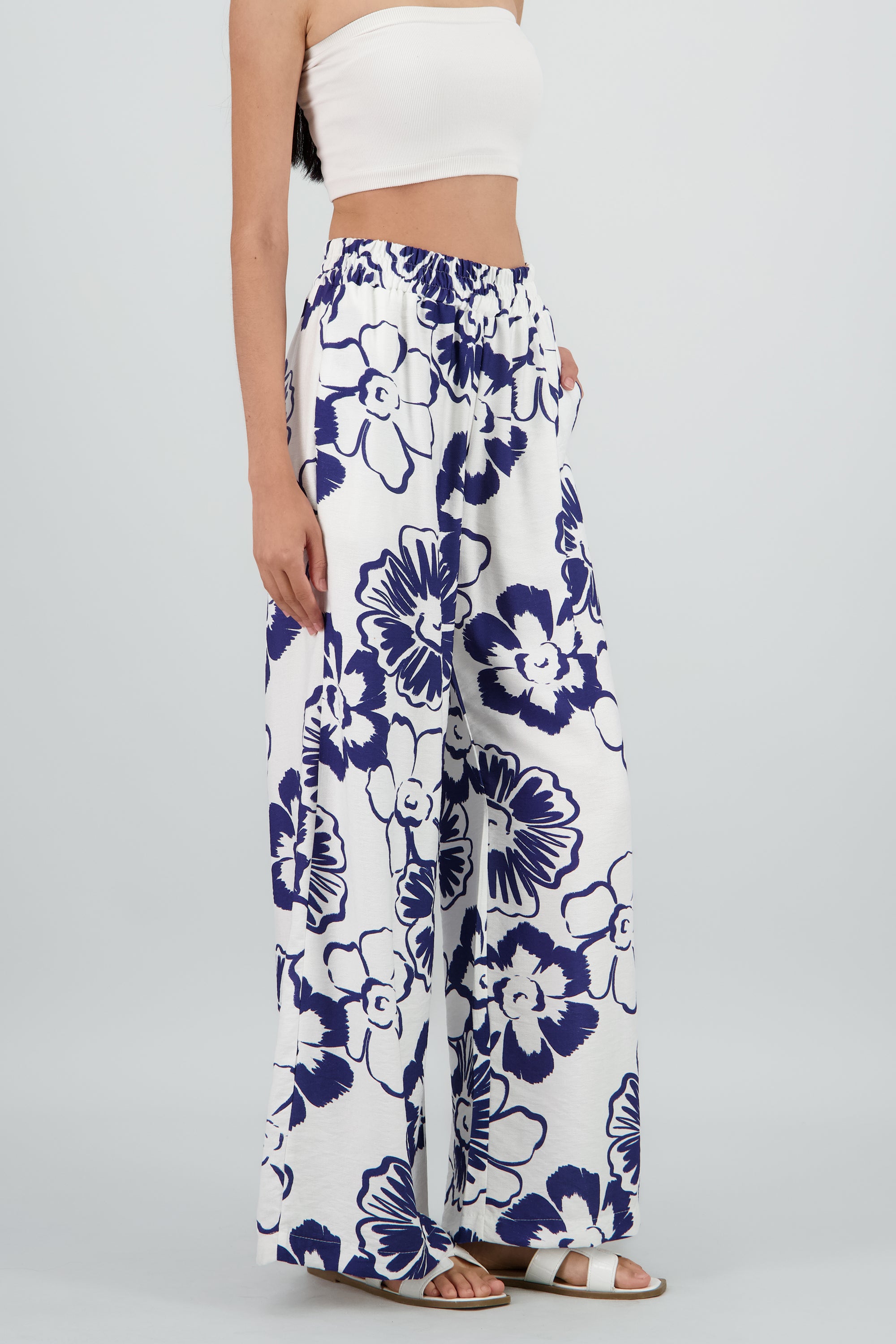 Pantalon amplio resorte estampado BLANCO COMBO
