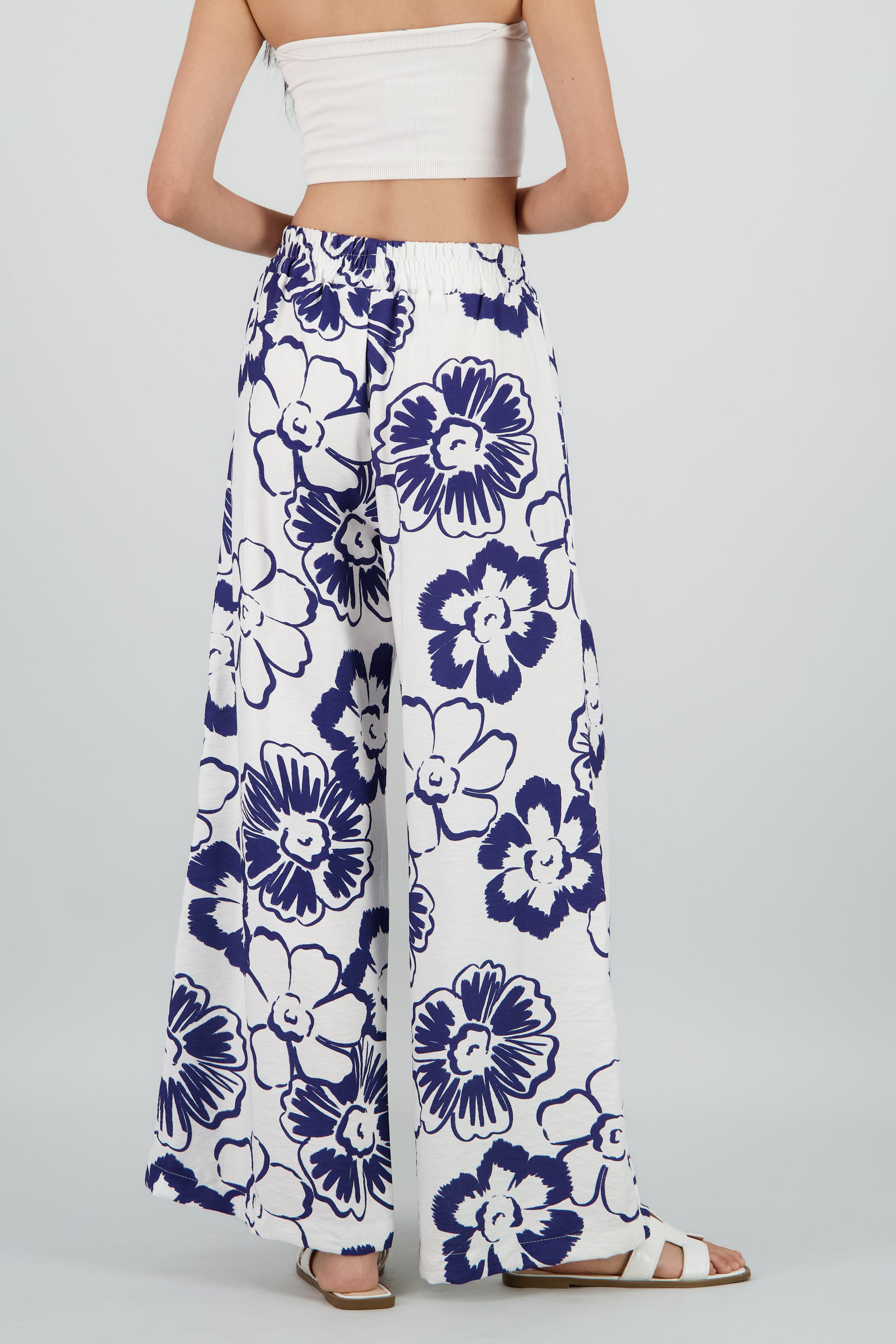Pantalon amplio resorte estampado BLANCO COMBO