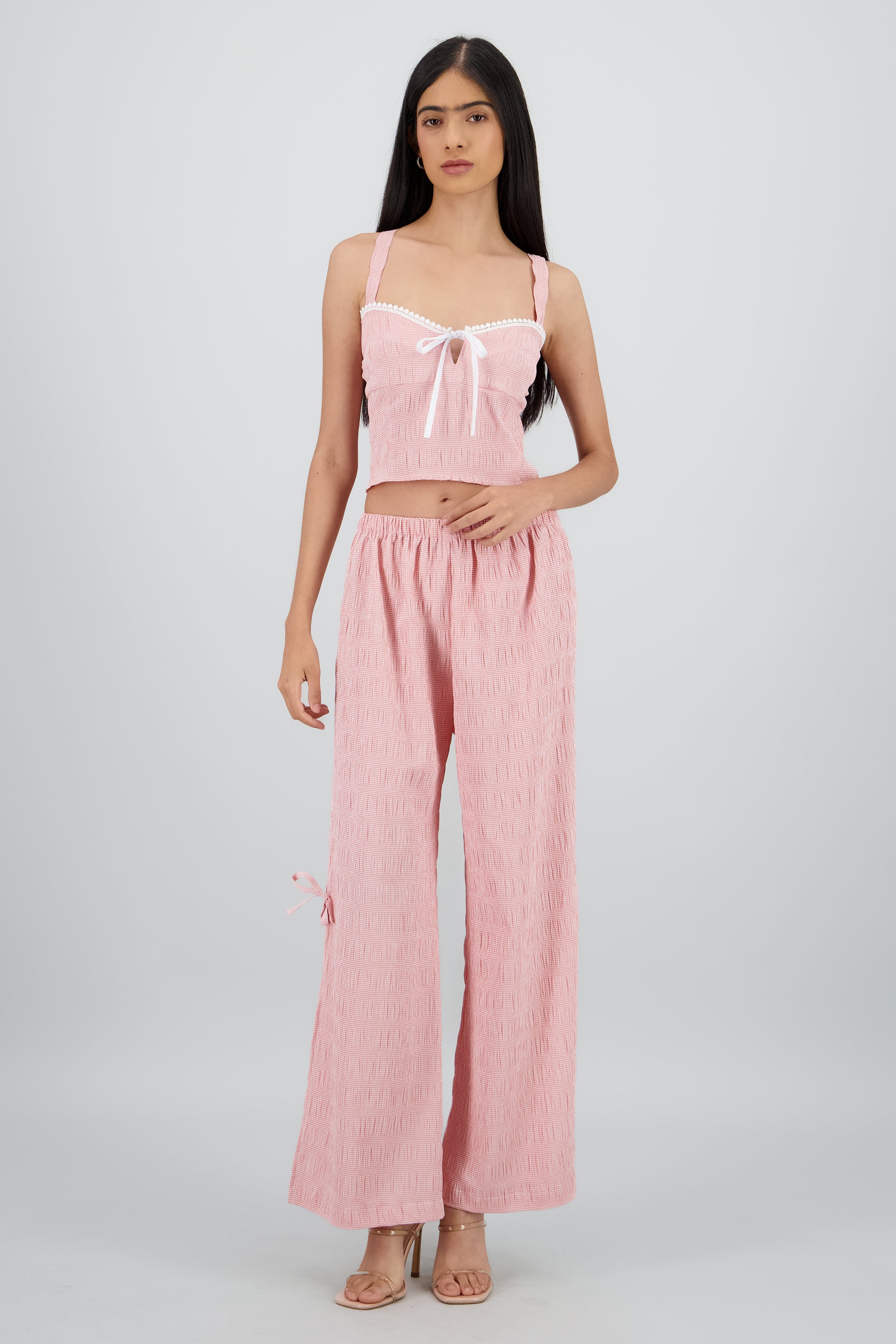 Pantalon wide leg textura ROJO COMBO