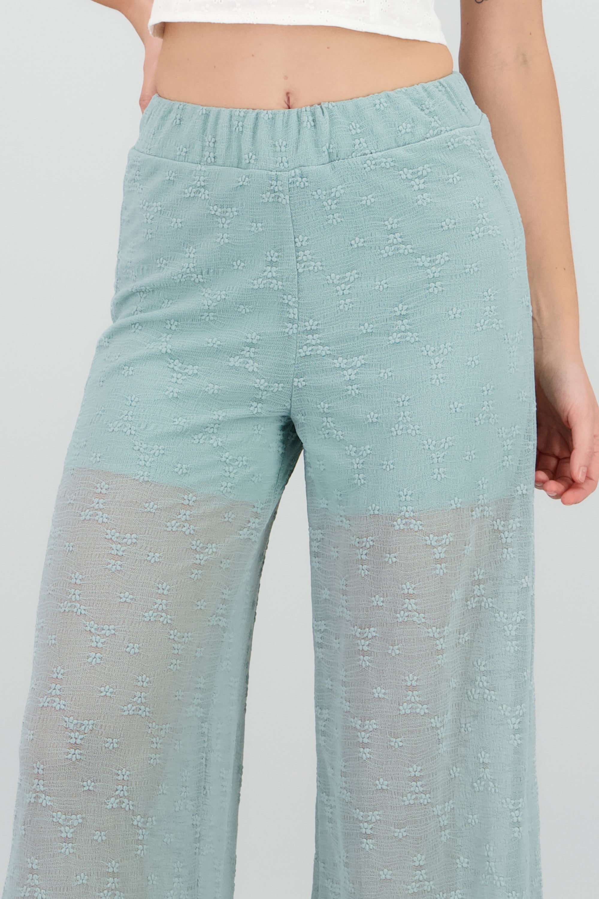 Pantalon amplio detalle bordado SAGE