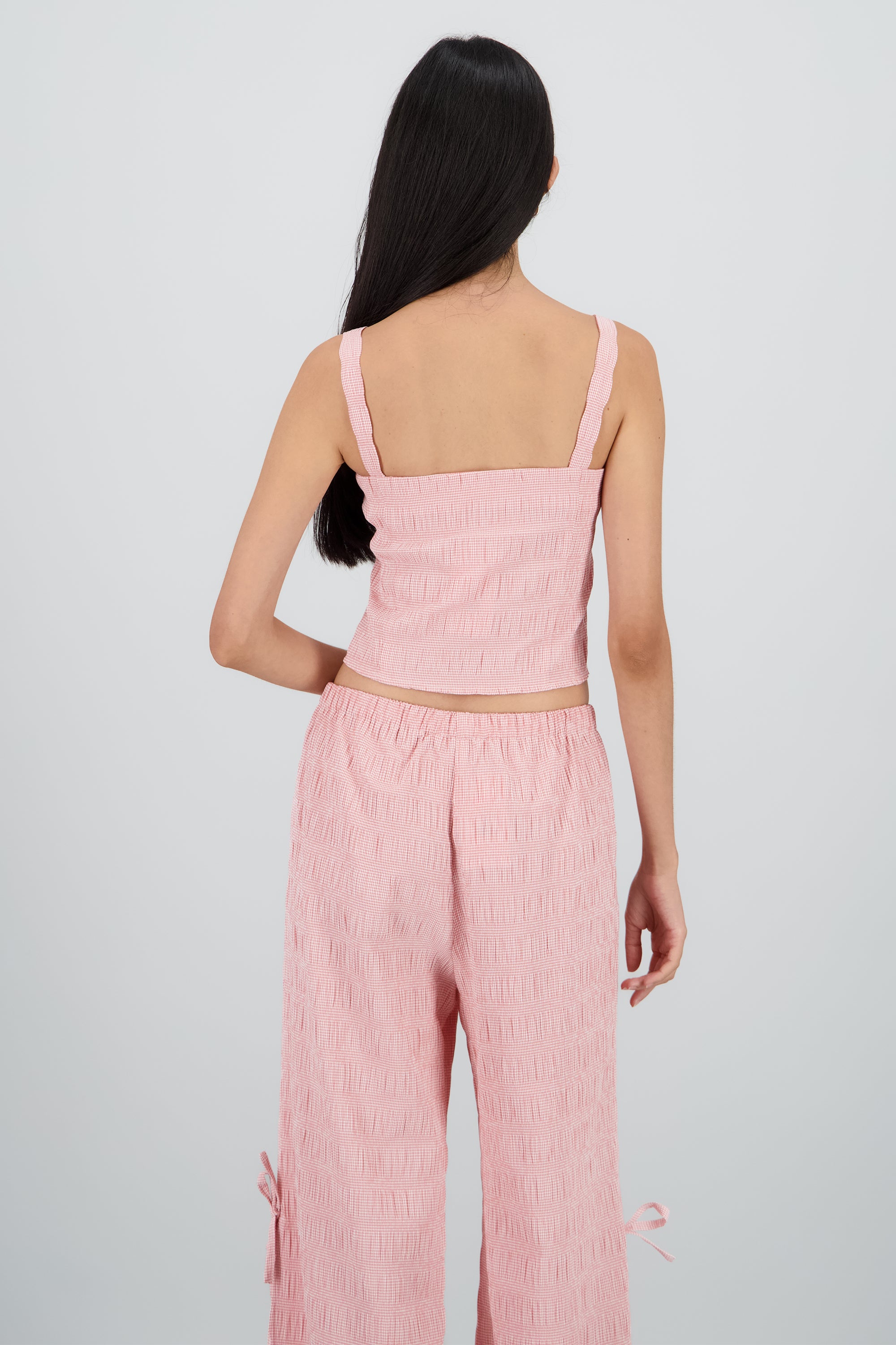 Top escote corazón textura con moño ROJO COMBO