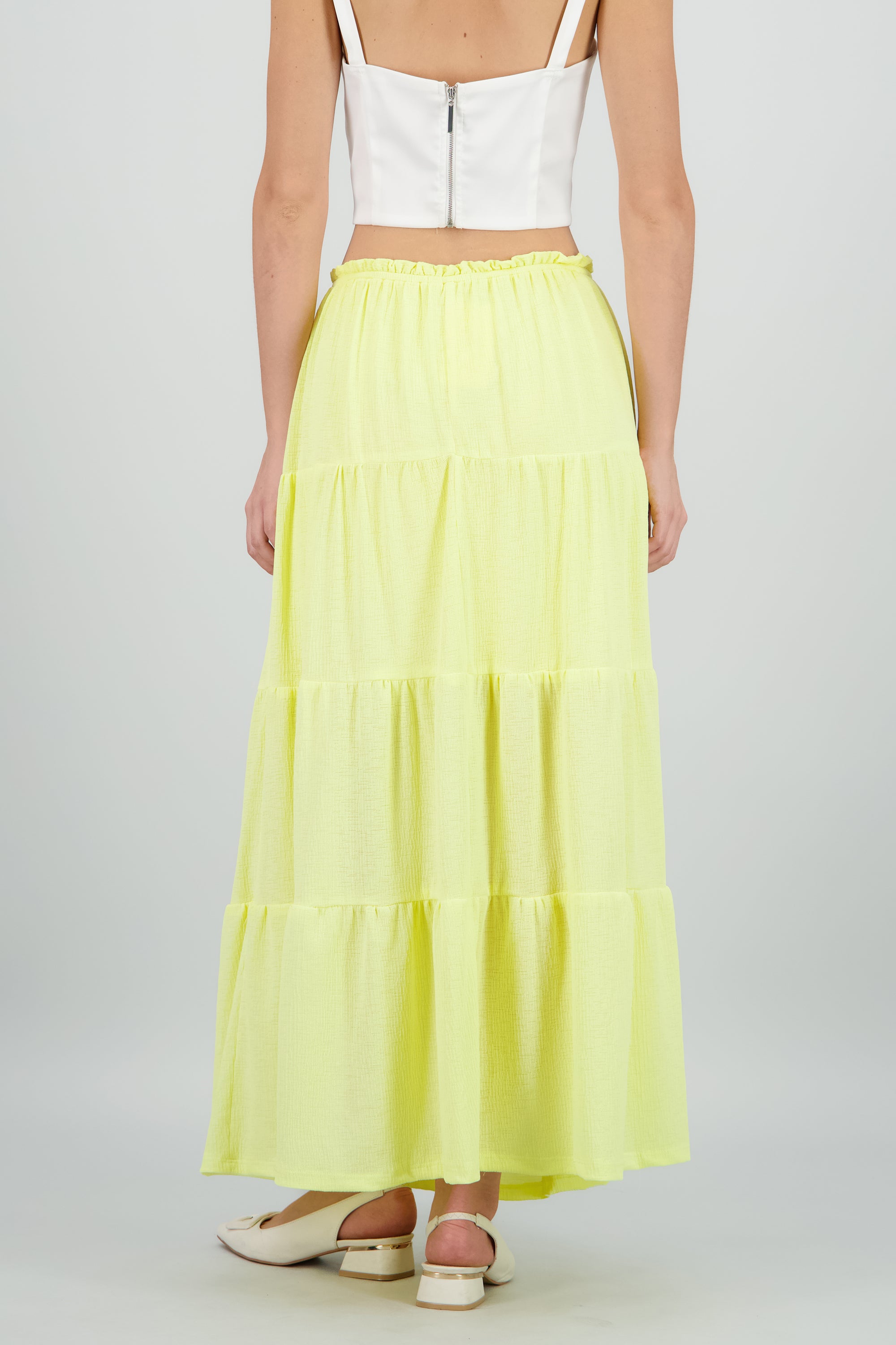 Falda maxi detalle olanes resorte AMARILLO PASTEL