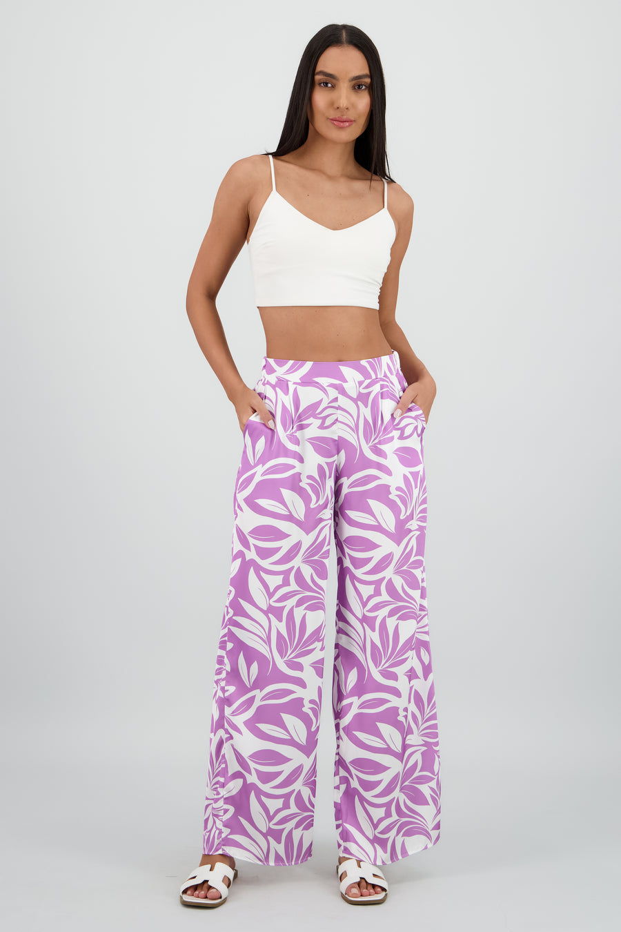 Pantalon wide leg satin estampado flores