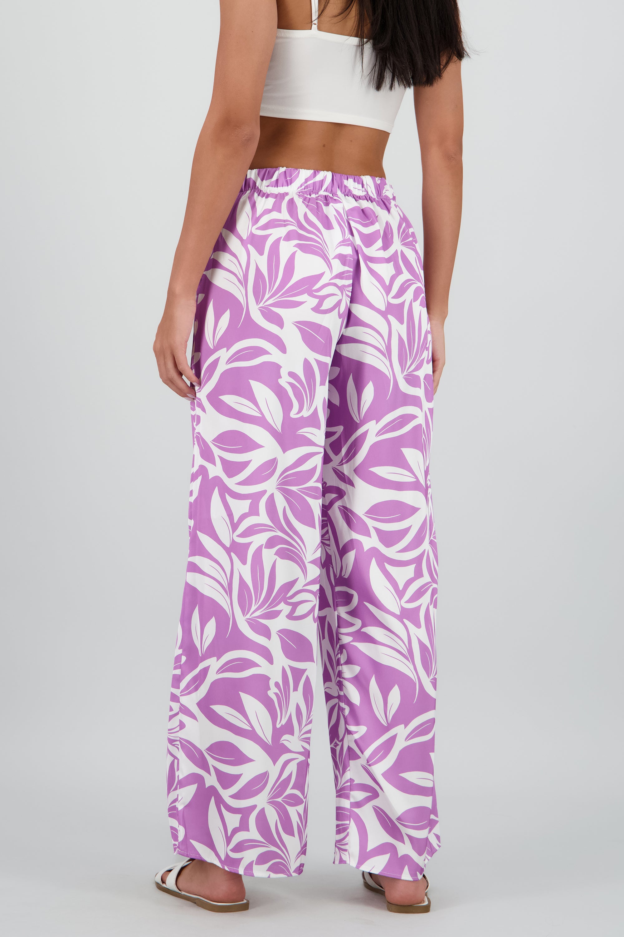 Pantalon wide leg satin estampado flores MORADO COMBO