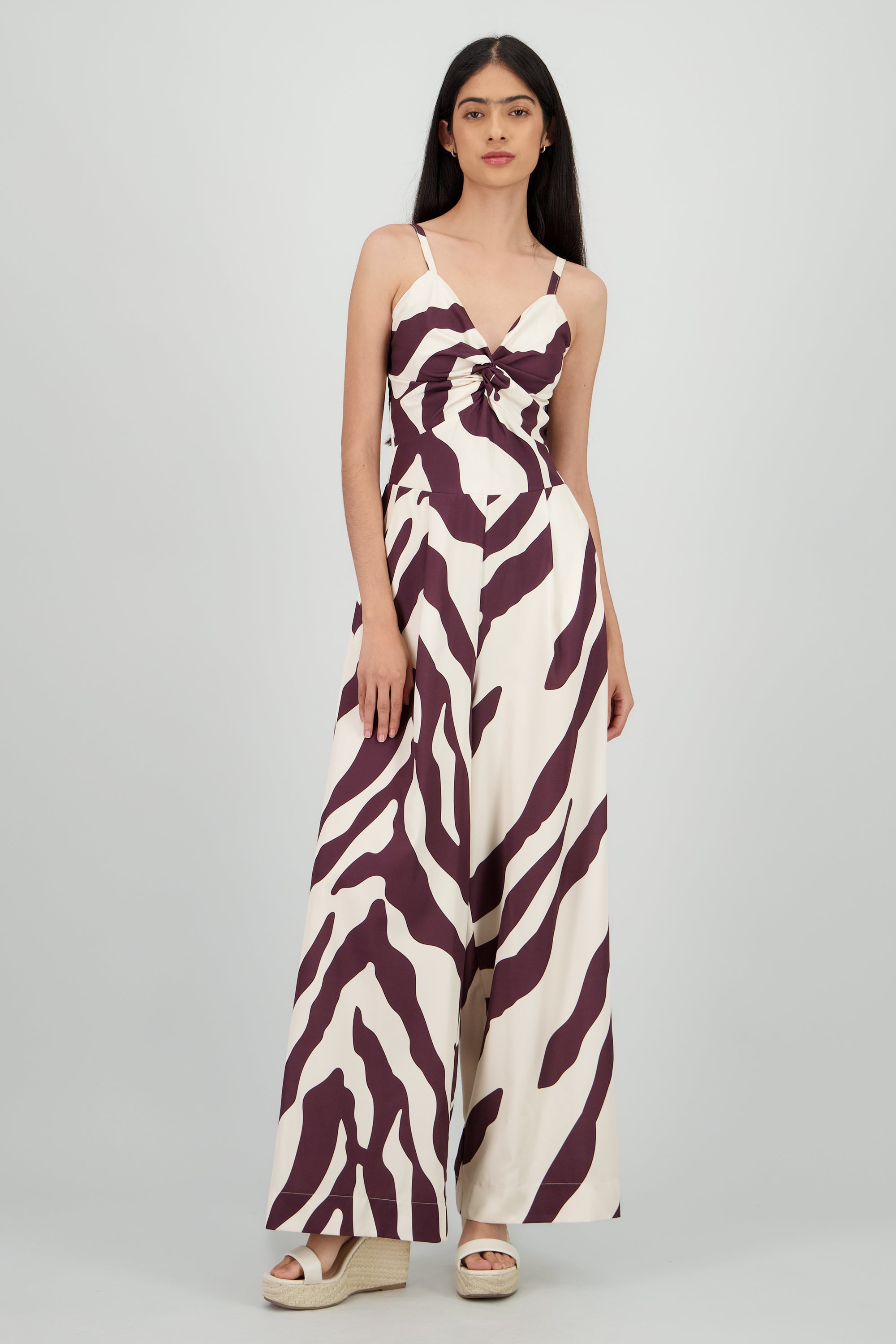 Jumpsuit tirantes estampado detalle nudo CIRUELA