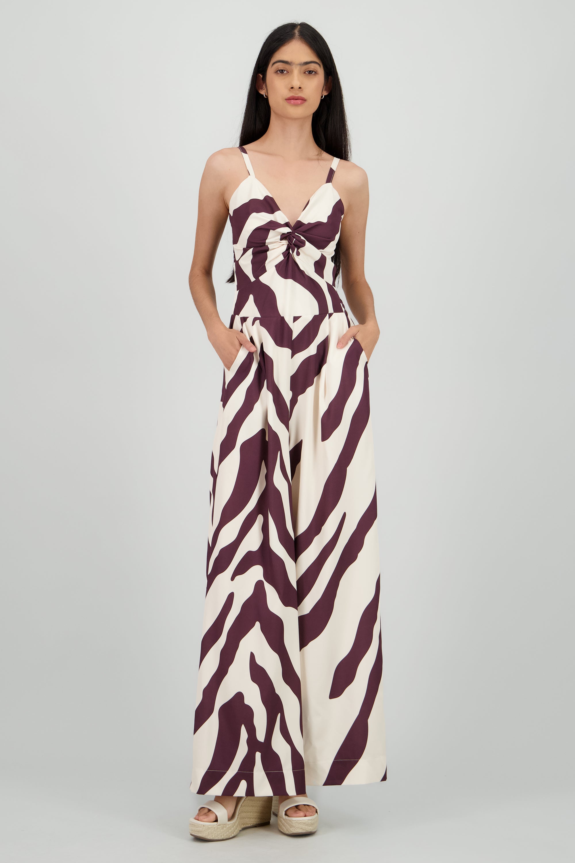Jumpsuit tirantes estampado detalle nudo CIRUELA