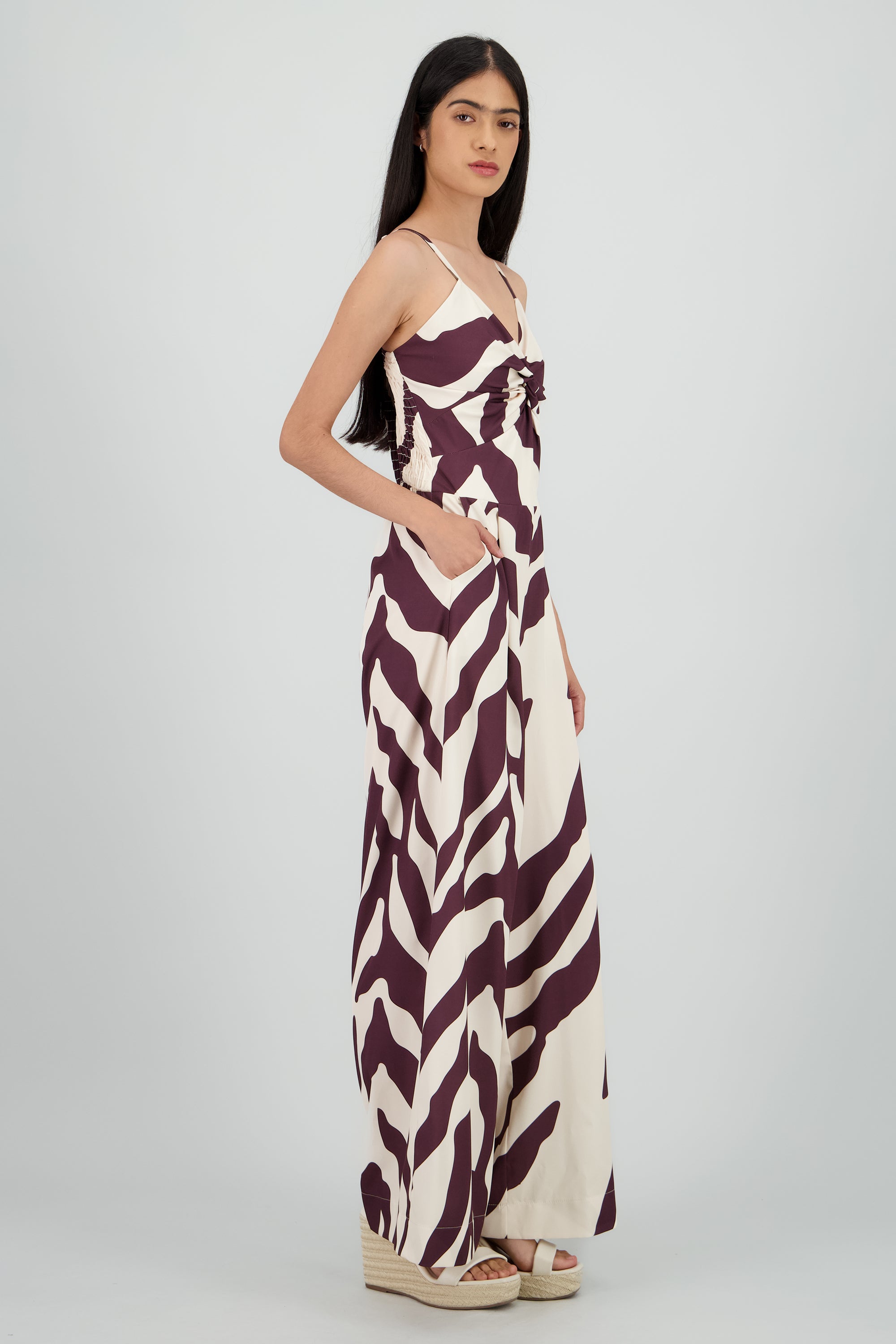 Jumpsuit tirantes estampado detalle nudo CIRUELA